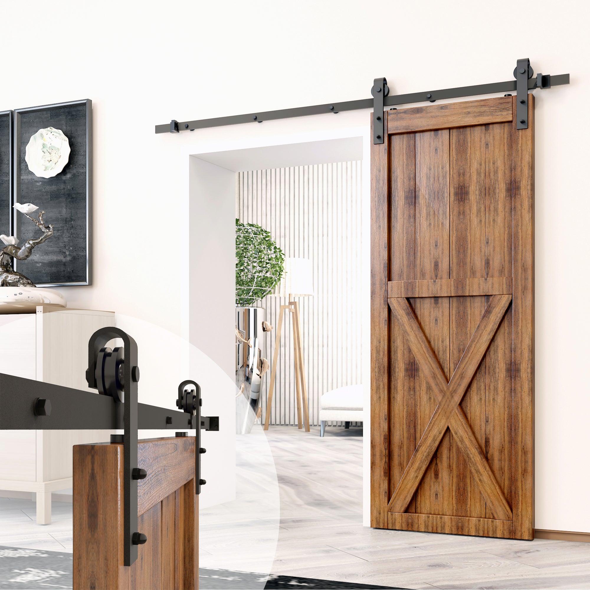 Black Rustic Non-Bypass Sliding Barn Door Hardware Kit