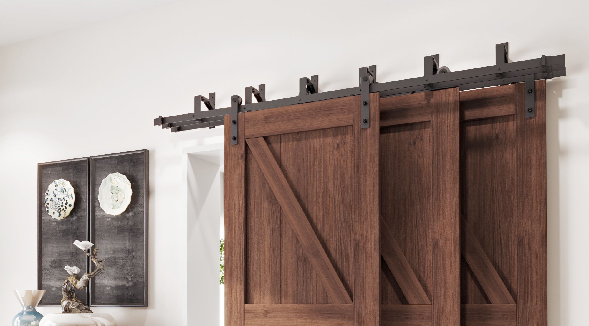 Homacer triple bypass sliding barn door hardware