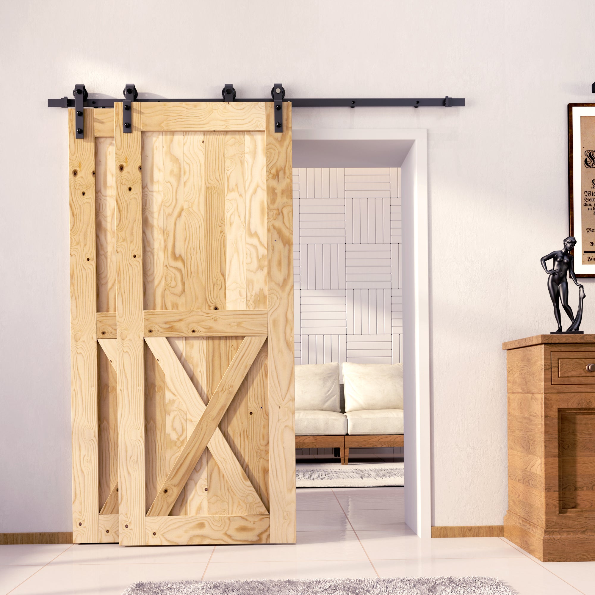 5-in-1 84In Double Barn Door with Single Track Bypass Installation Hardware Kit