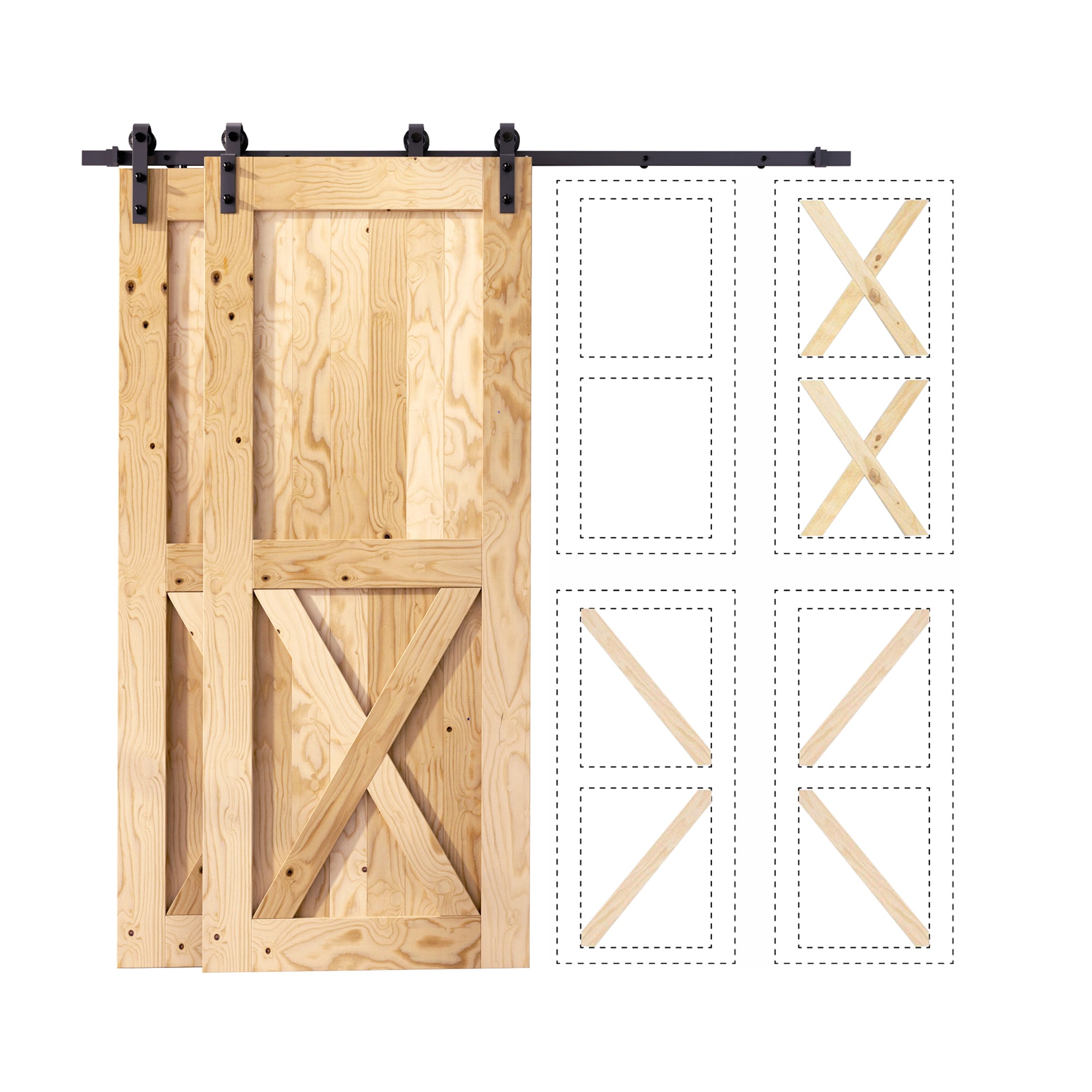 5-in-1 80In Double Barn Door with Single Track Bypass Installation Hardware Kit