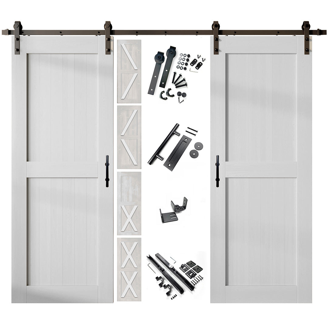 homacer white double barn door with barn sliding door hardware kit