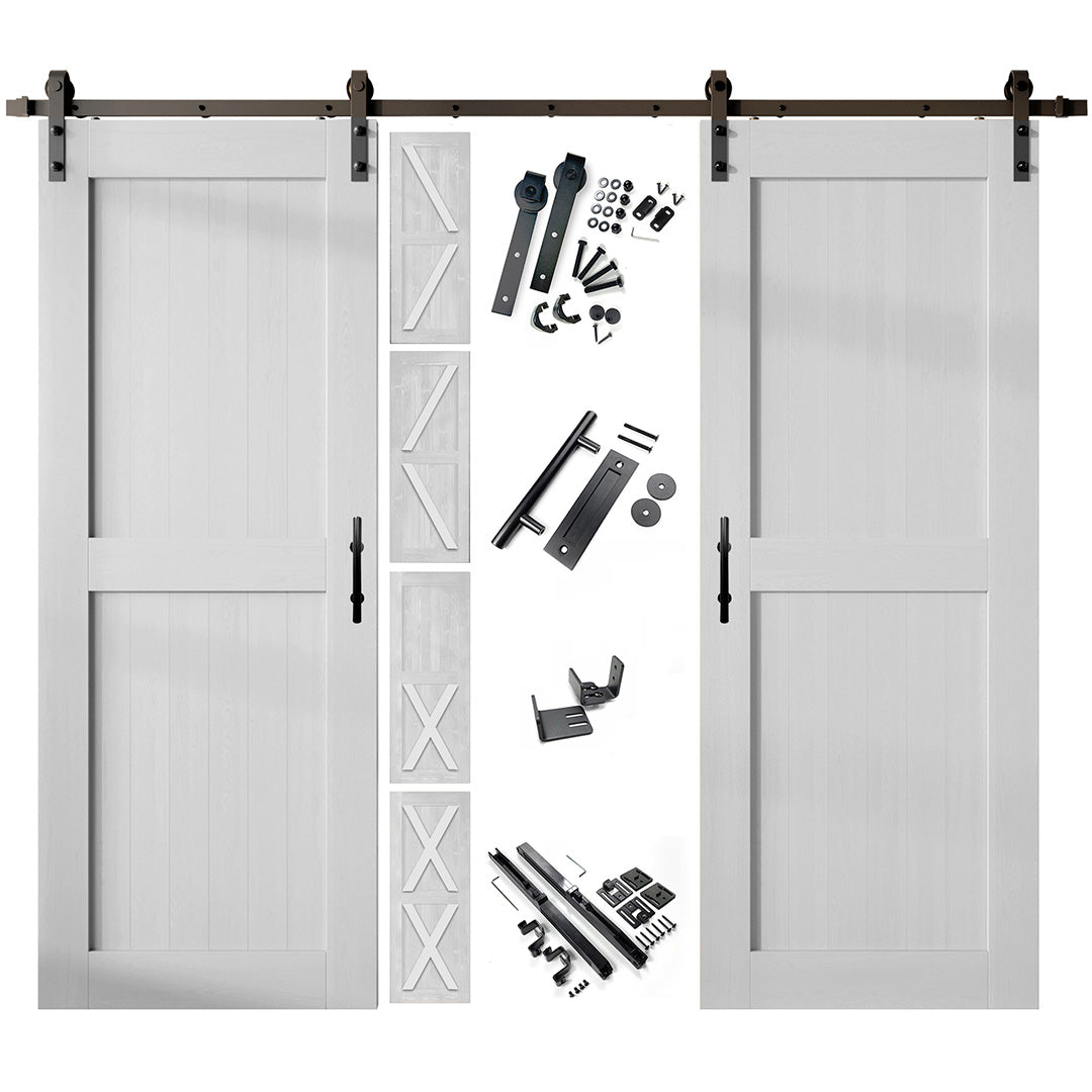 96" Height Finished & Unassembled Double Barn Door with Non-Bypass Installation Hardware Kit (5-in1 Design)