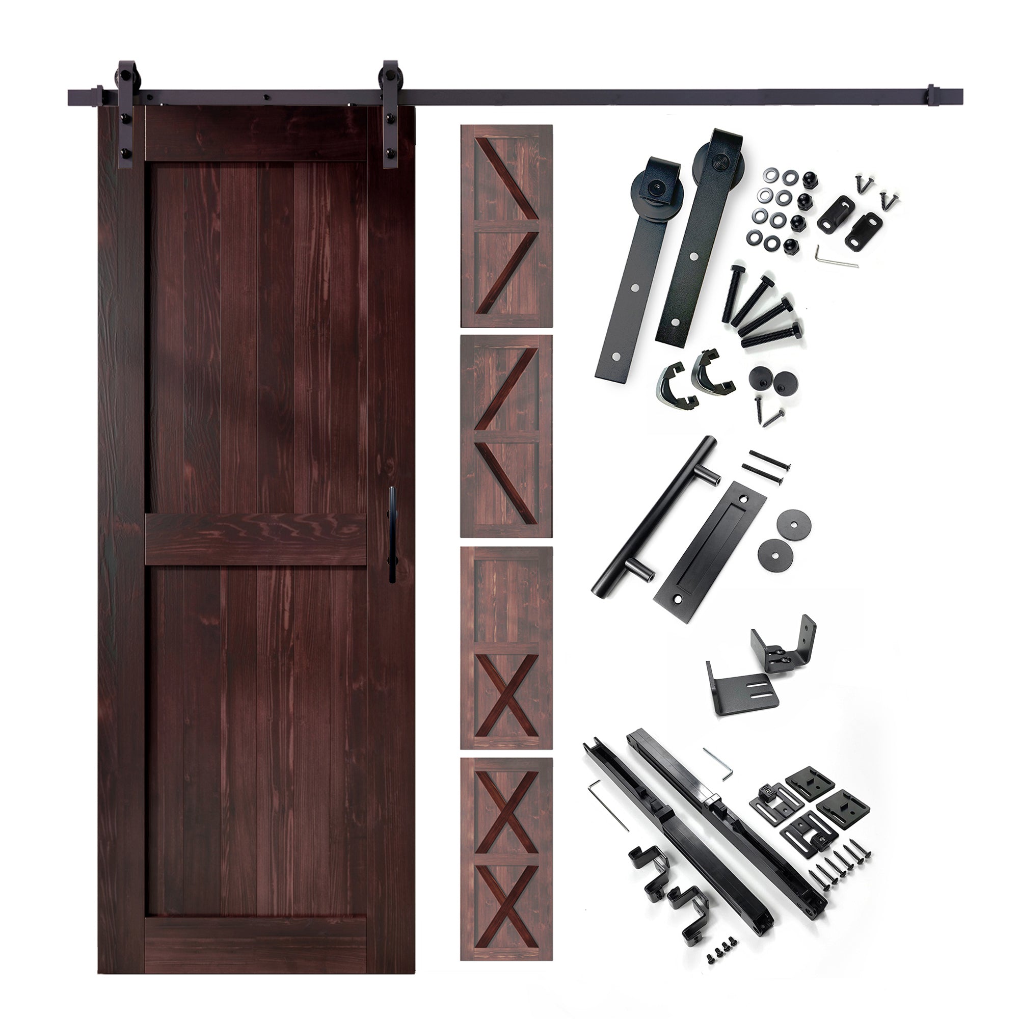 homacer rustic black single track non bypass single red mahogany sliding barn door kit