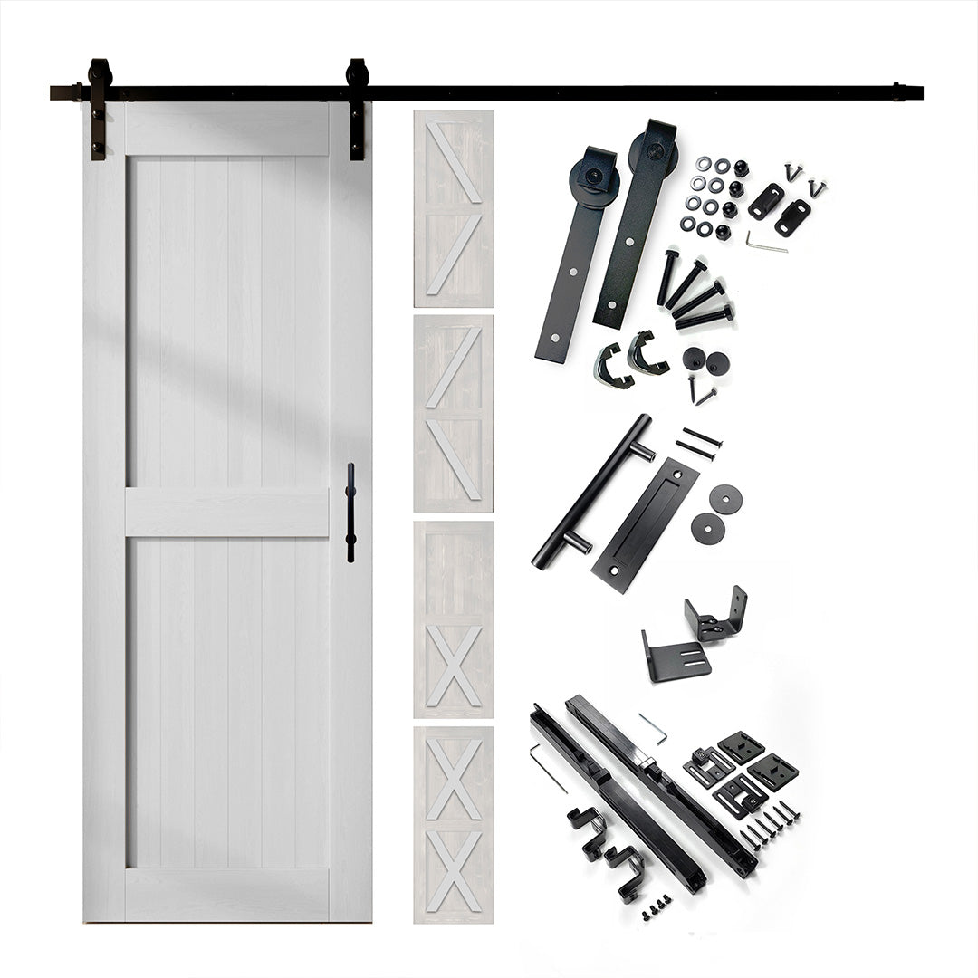 96" Height Finished & Unassembled Single Barn Door with Non-Bypass Installation Hardware Kit (5-in-1 Design)