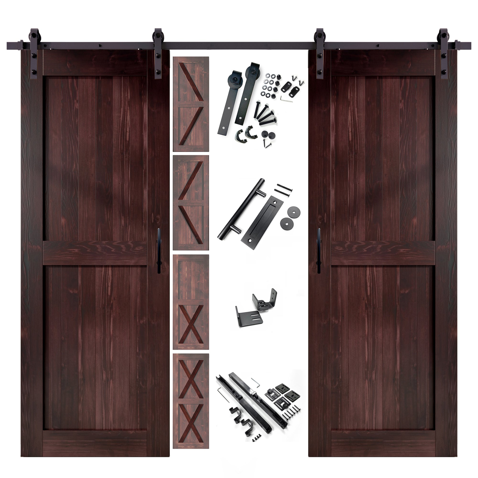 homacer red mohogany double barn door with barn sliding door hardware kit