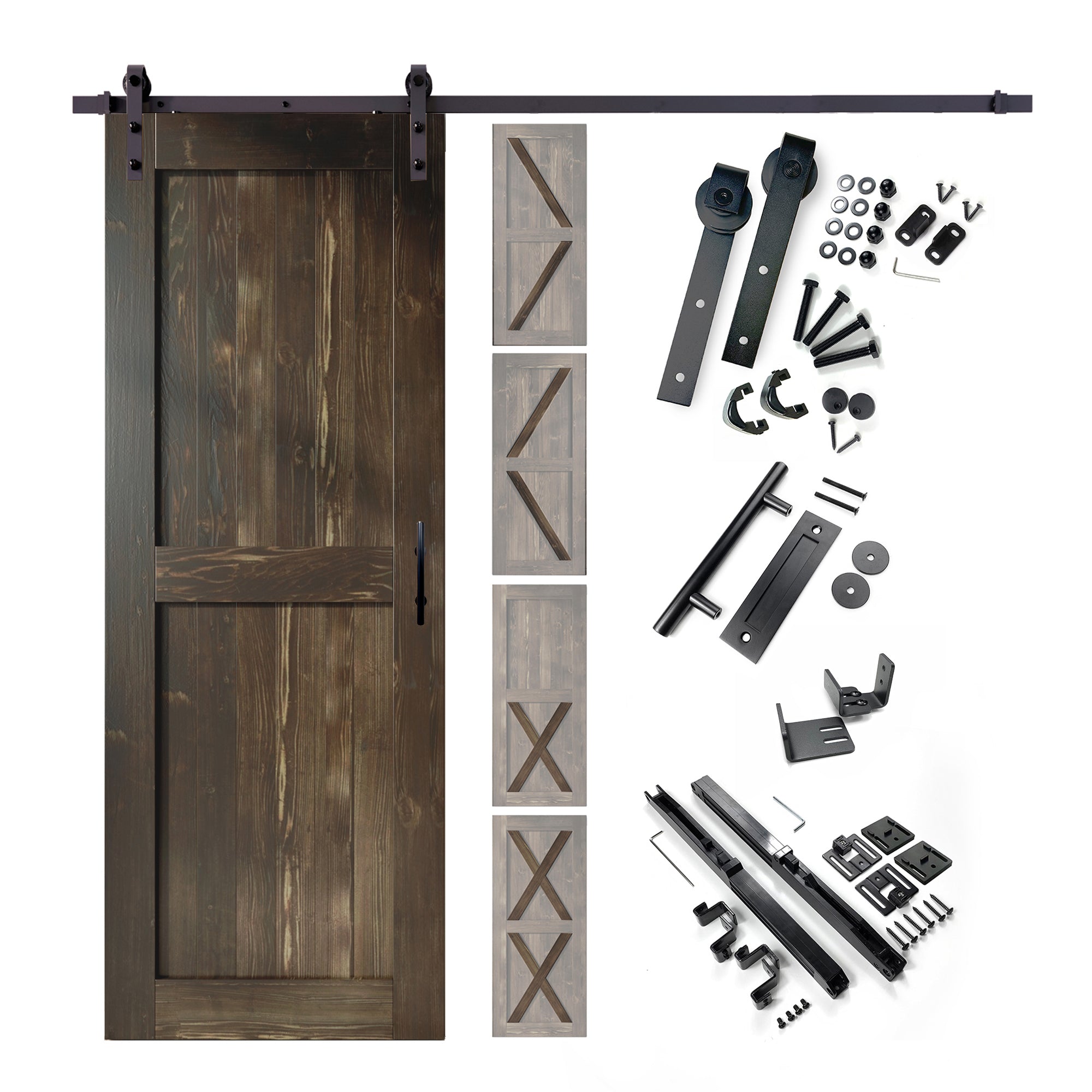 96" Height Finished & Unassembled Single Barn Door with Non-Bypass Installation Hardware Kit (5-in-1 Design)