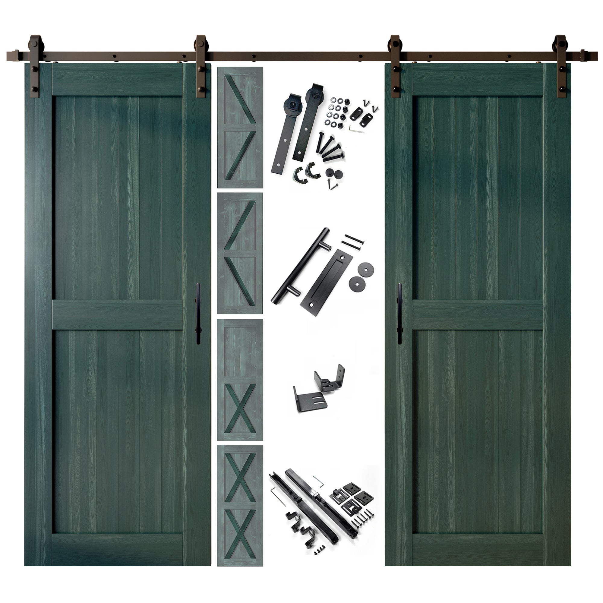 96" Height Finished & Unassembled Double Barn Door with Non-Bypass Installation Hardware Kit (5-in1 Design)