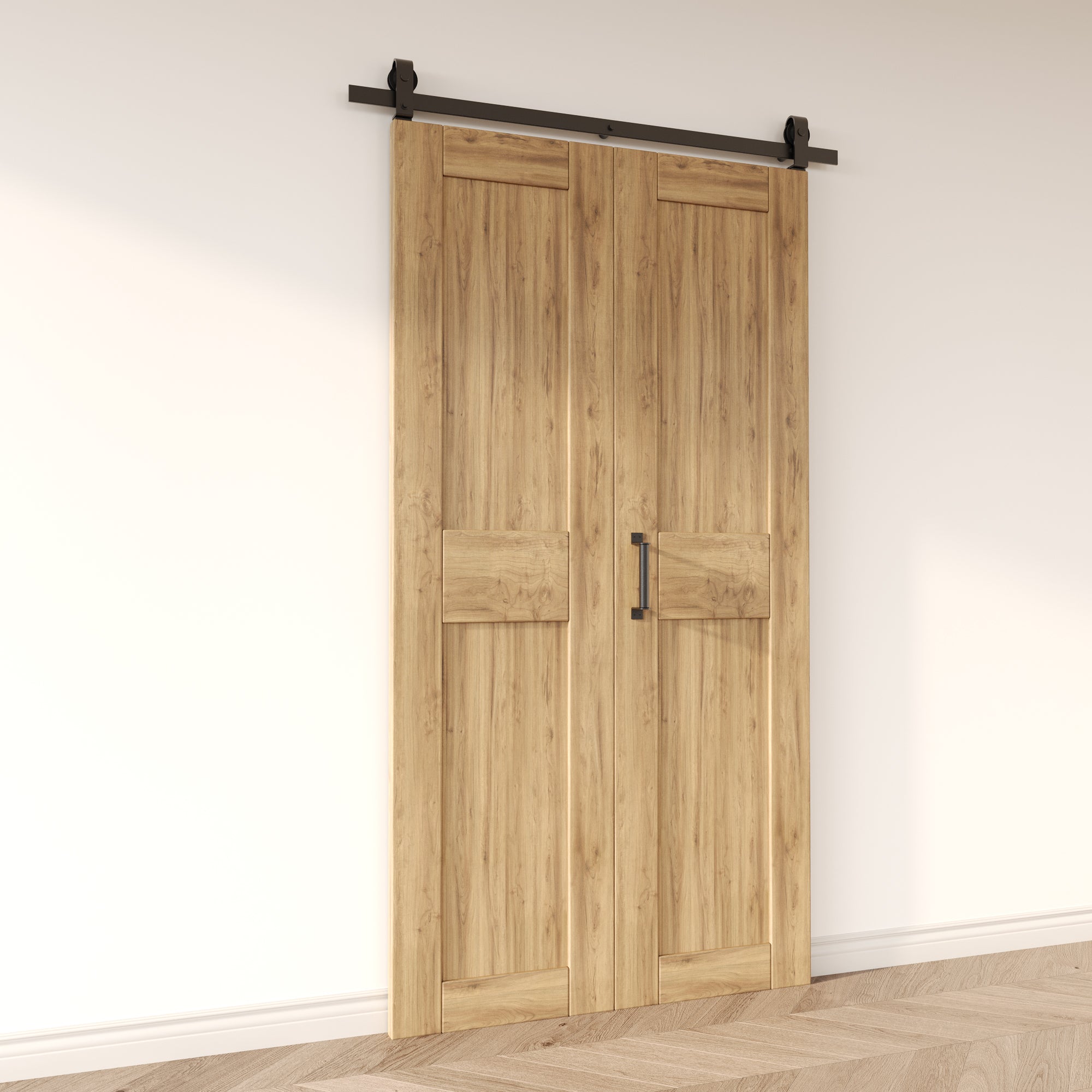 Bi-Folding Sliding Barn Door Hardware Top Mount Two Doors Kit - T-shape Design Roller (Doors Not Included)