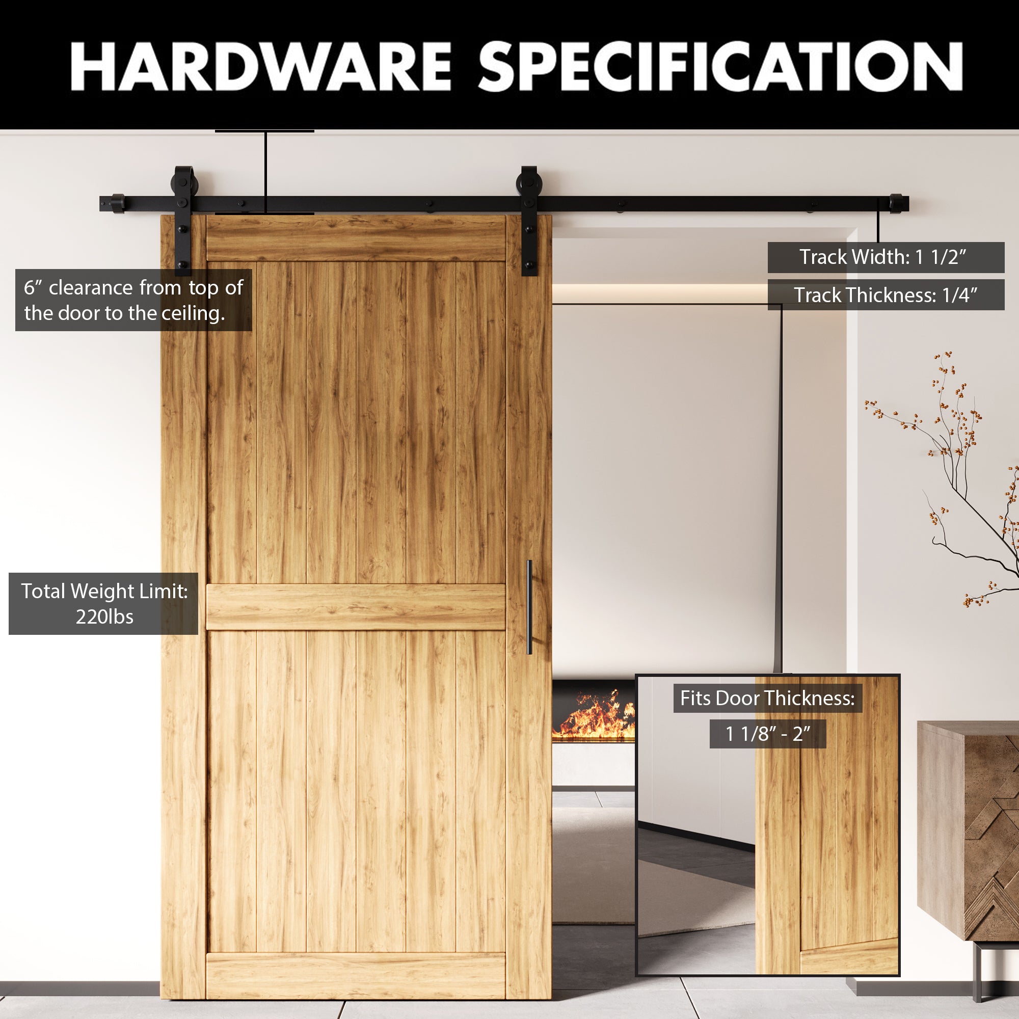 sliding barn door hardware specification, dimension