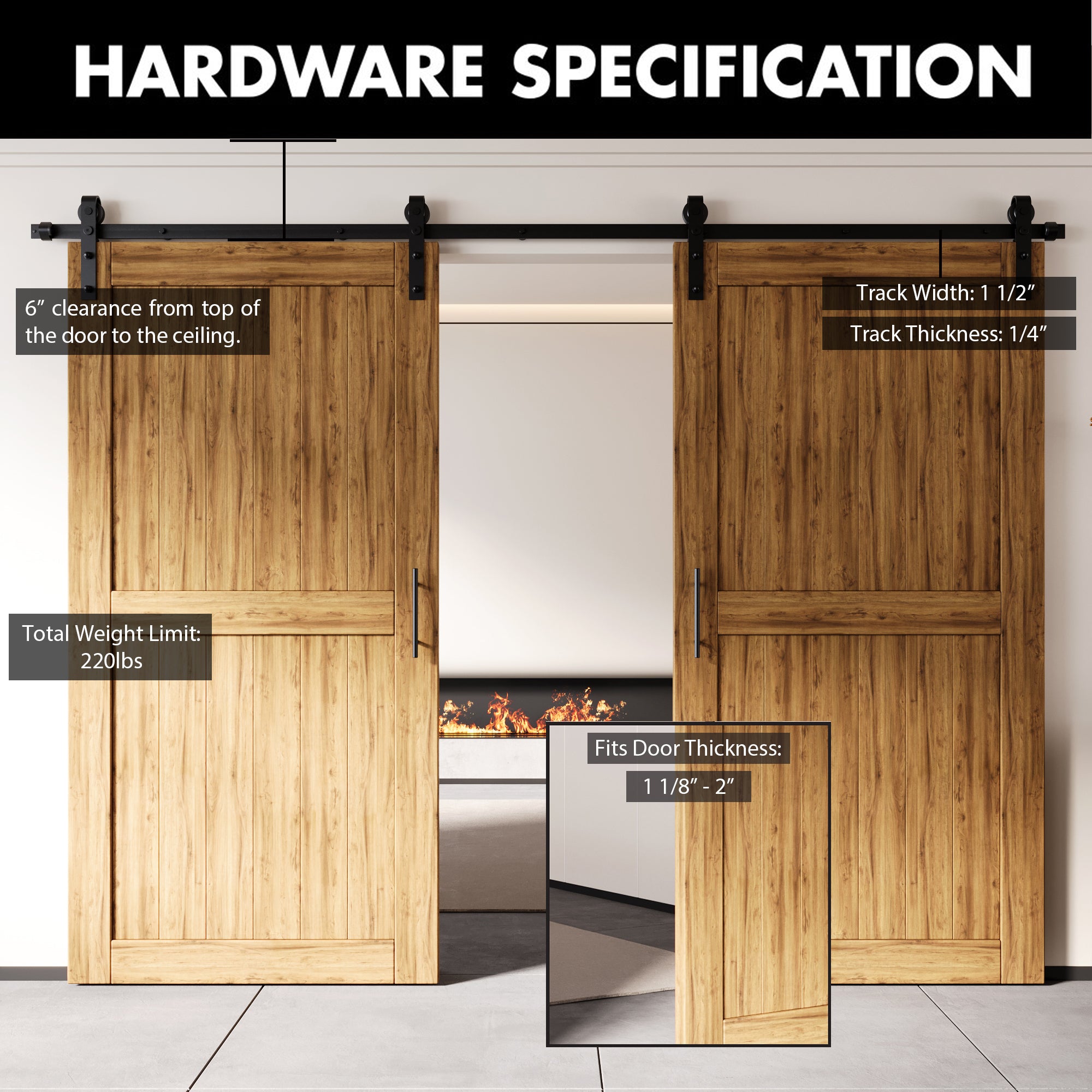 rolling barn door hardware non-bypass single track hardware dimension