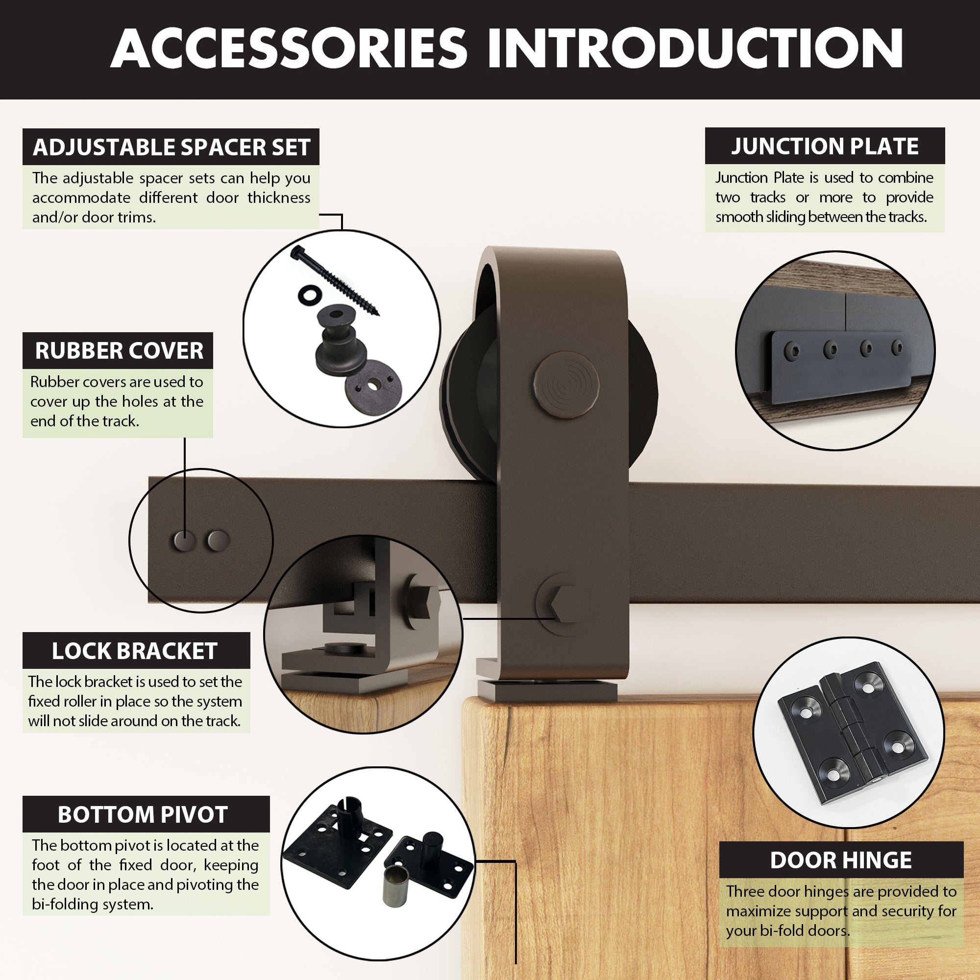 Bi-Folding Sliding Barn Door Hardware Top Mount Two Doors Kit - T-shape Design Roller (Doors Not Included)