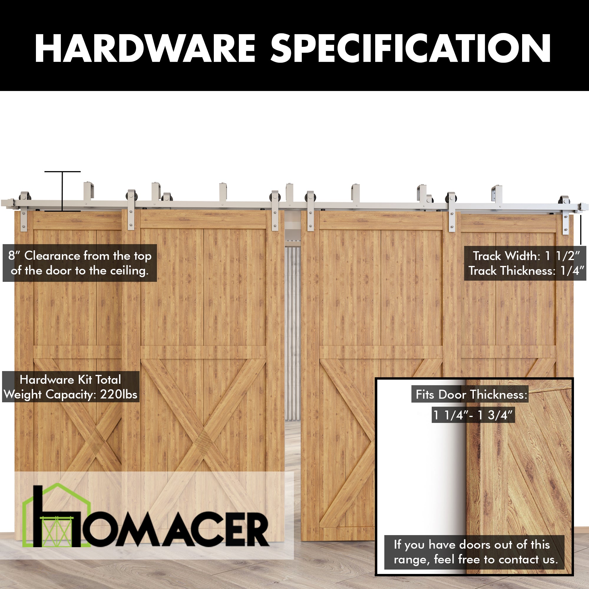 Homacer online Black Rustic Double Track U-Shape Bypass Sliding Barn Door Hardware Kit - Bucks Design Roller