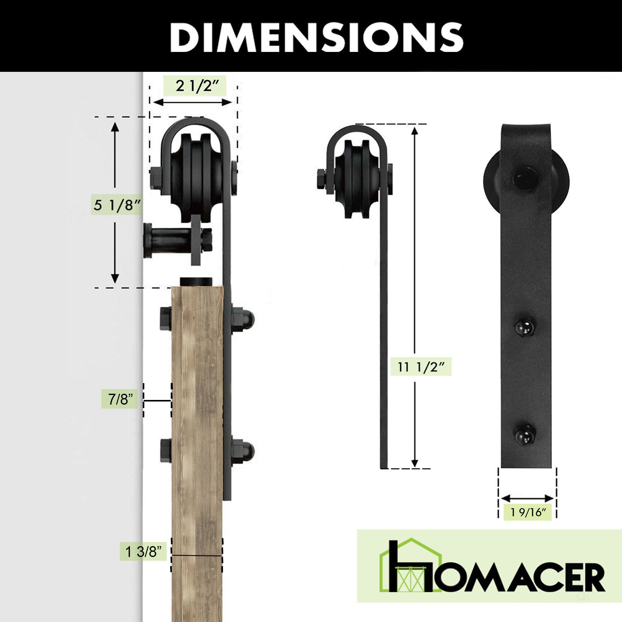 homacer sliding door rustic black roller sets dimensions