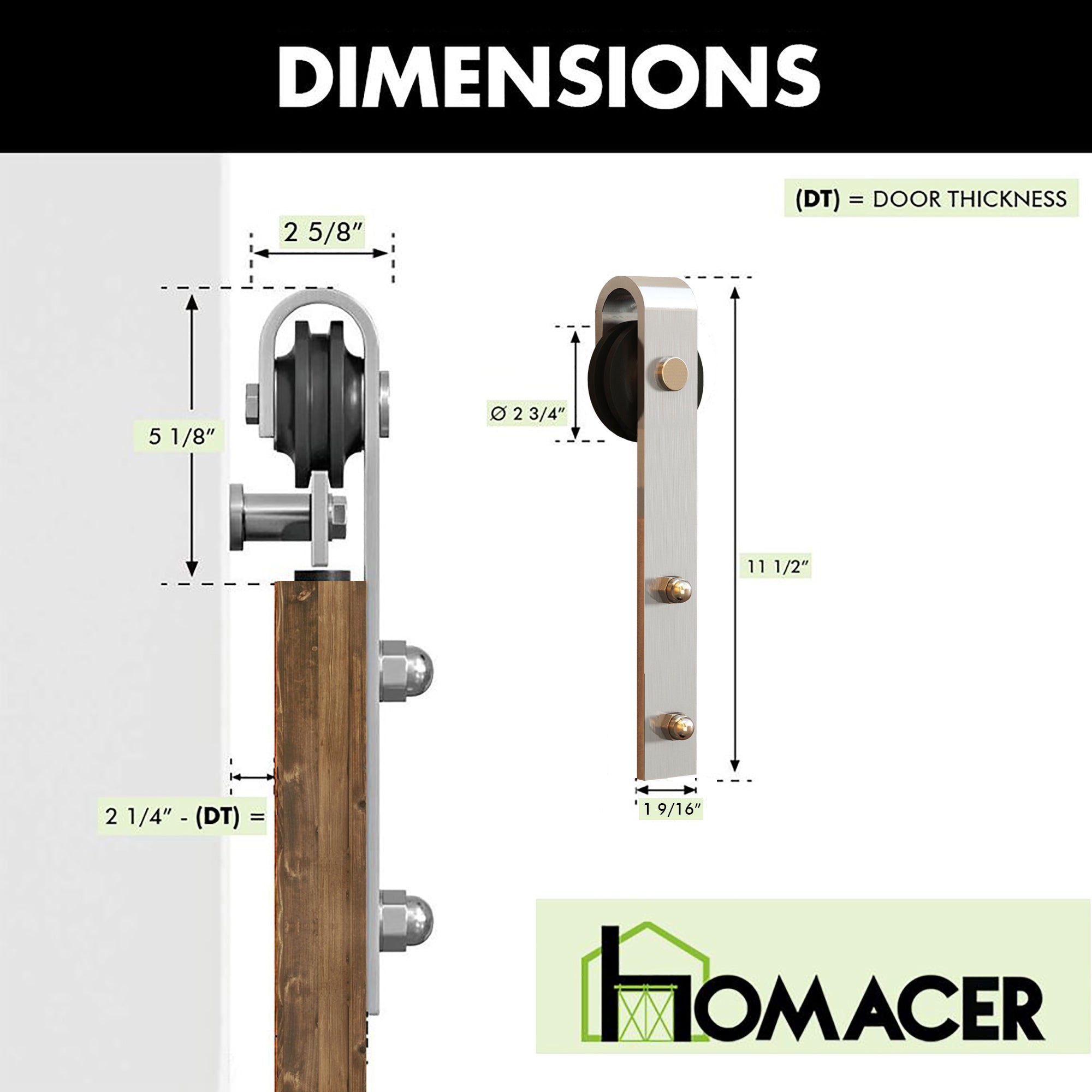 homacer sliding door brushed nickel roller sets dimensions