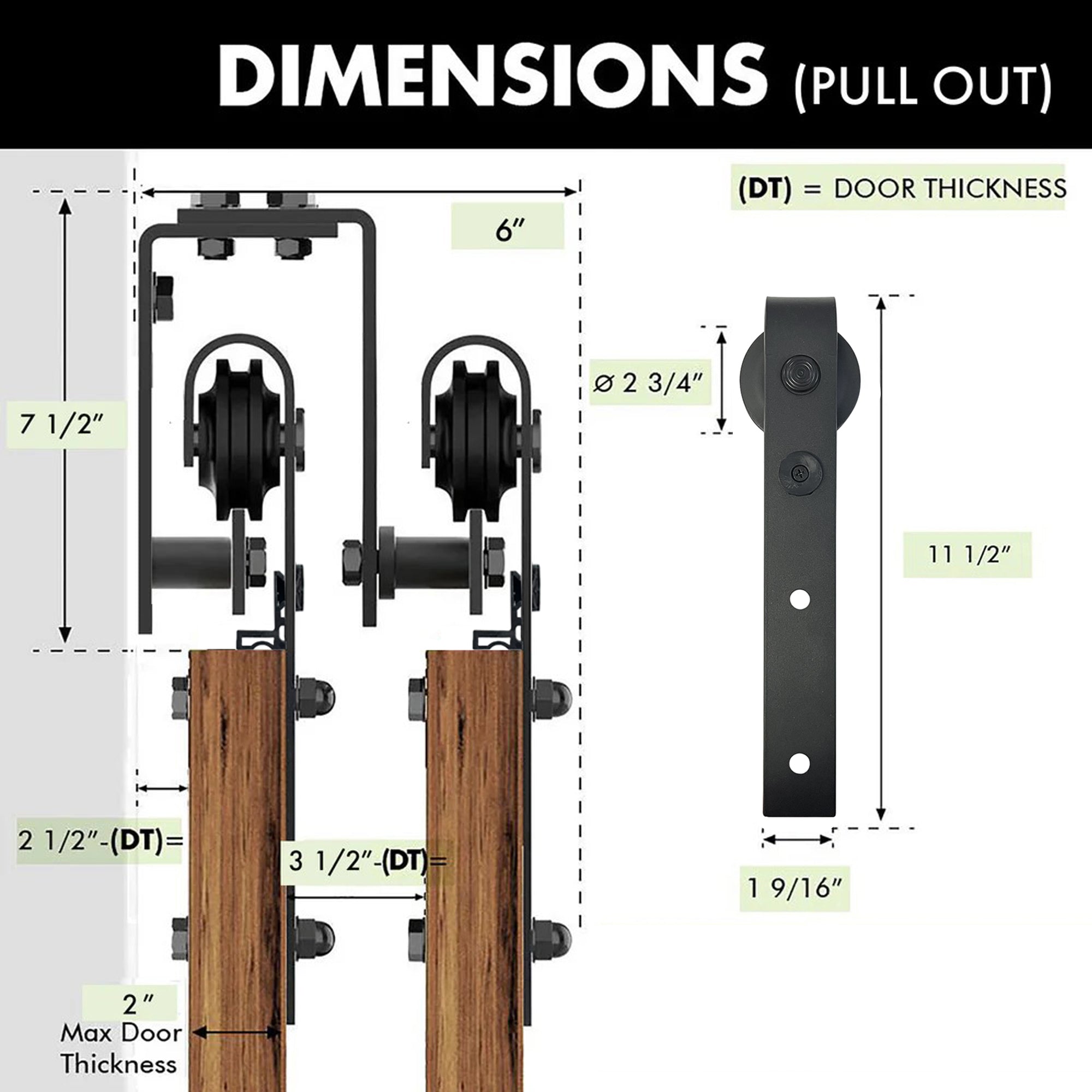 Double Track U-Shape Bypass Sliding Barn Door Hardware Kit - Classic Design Roller