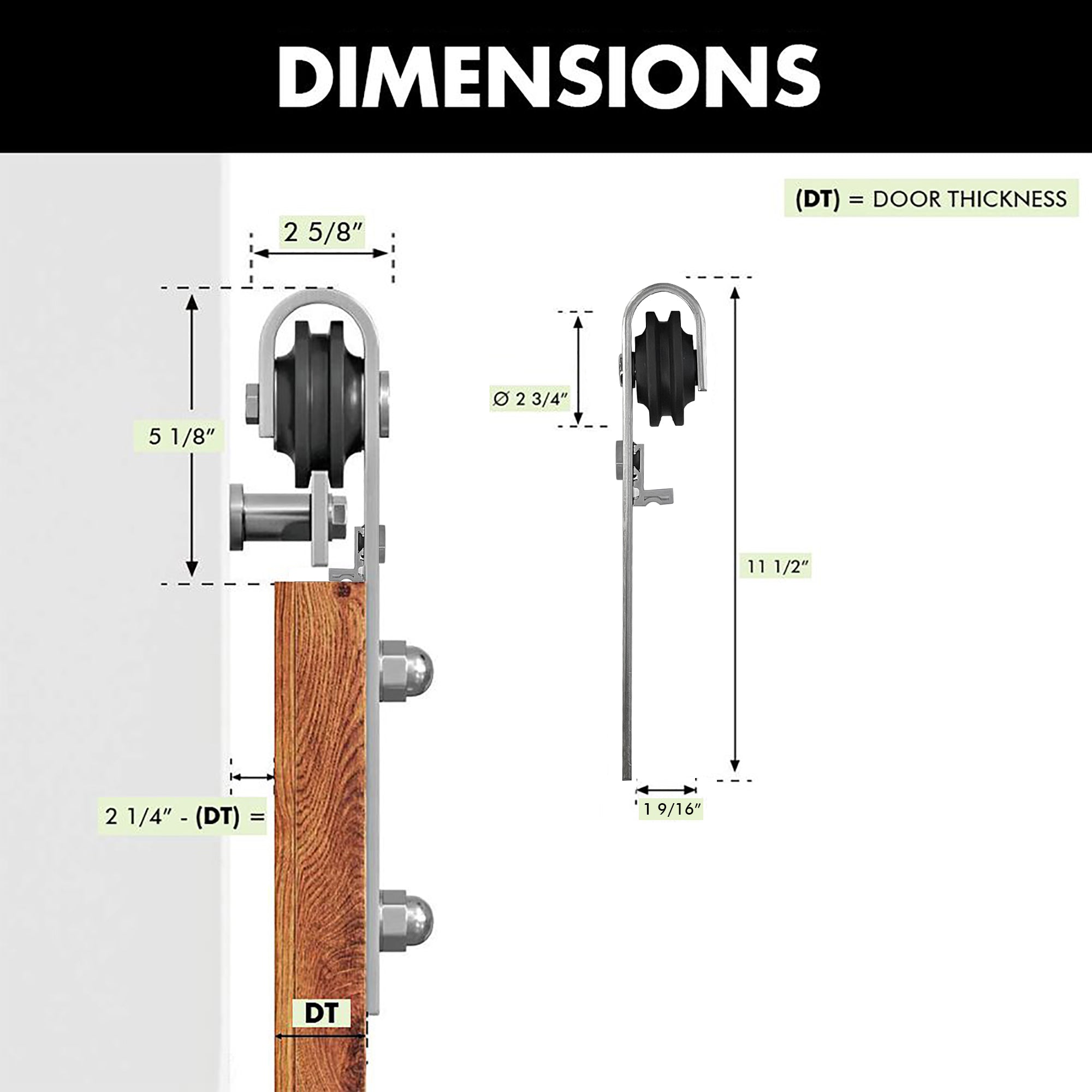 Non-Bypass Sliding Barn Door Hardware Kit - Classic Design Roller