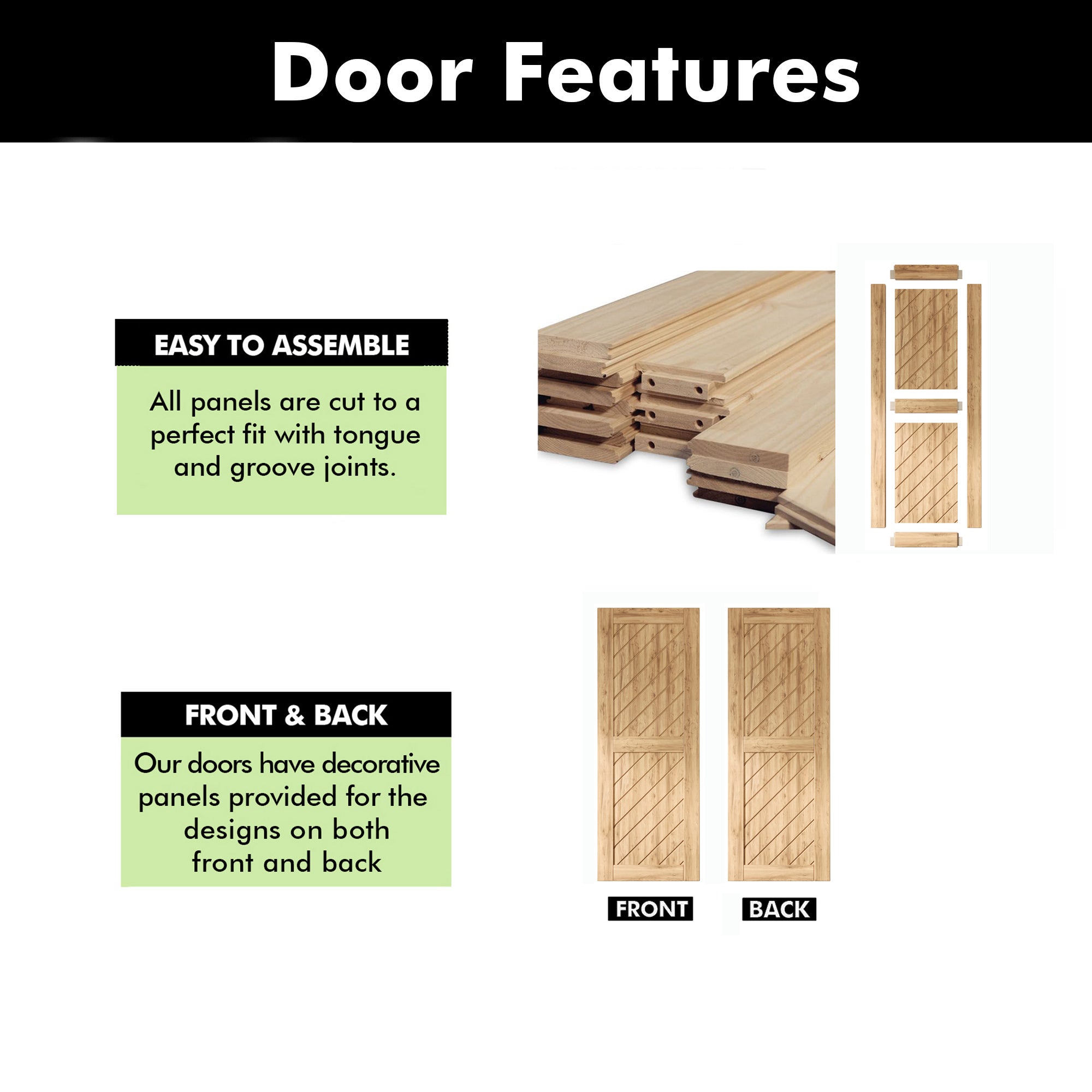 84" Height Slanted Stripe Design Unassembled & Unfinished Double Pine Wood Barn Door with Non-Bypass Installation Hardware Kit(Interior Use Only)