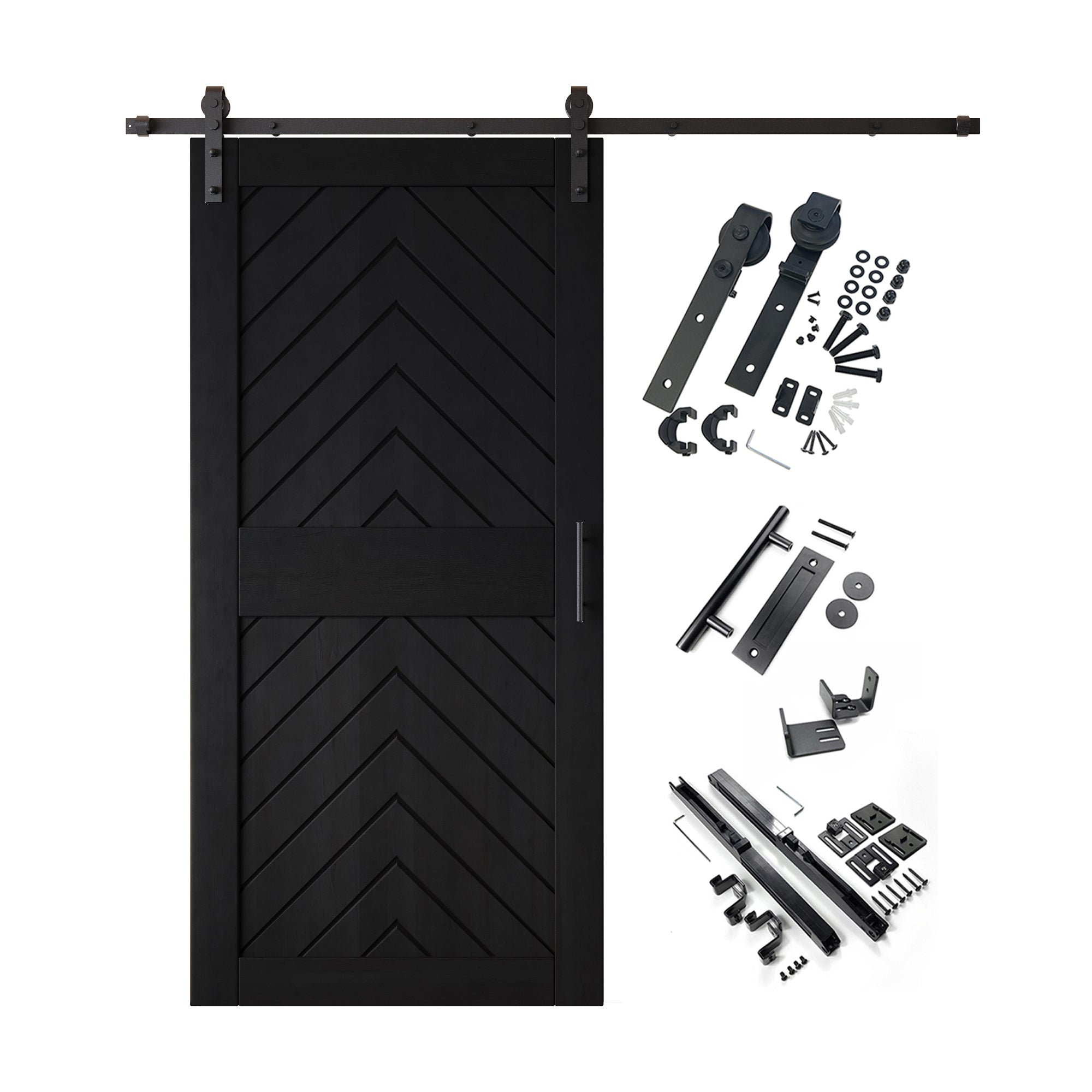 sliding barn door hardware kit with door pine wood barn door black fishbone design