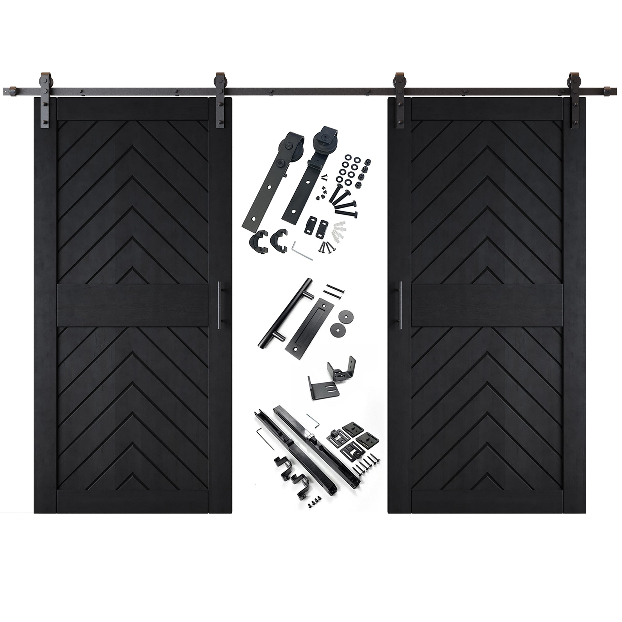 sliding barn door hardware kit with two barn doors pine wood barn door black fishbone design