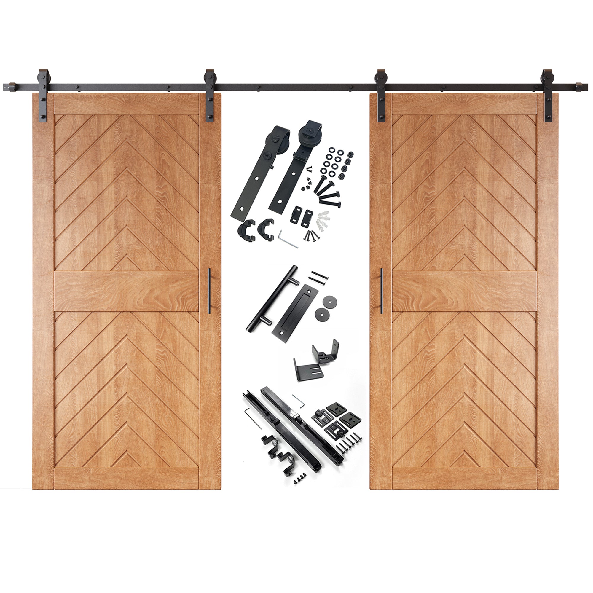 sliding barn door hardware kit with two doors pine wood barn door fishbone design