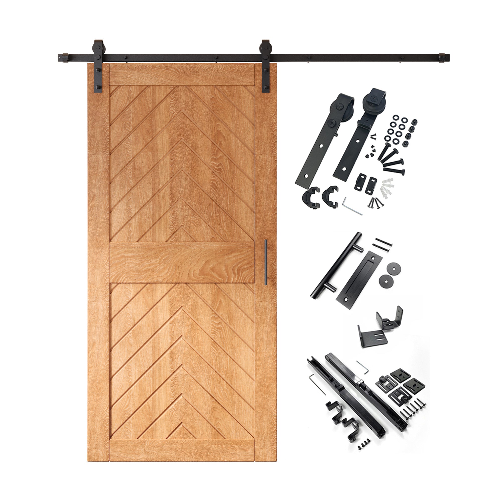 sliding barn door hardware kit with door pine wood barn door fishbone design