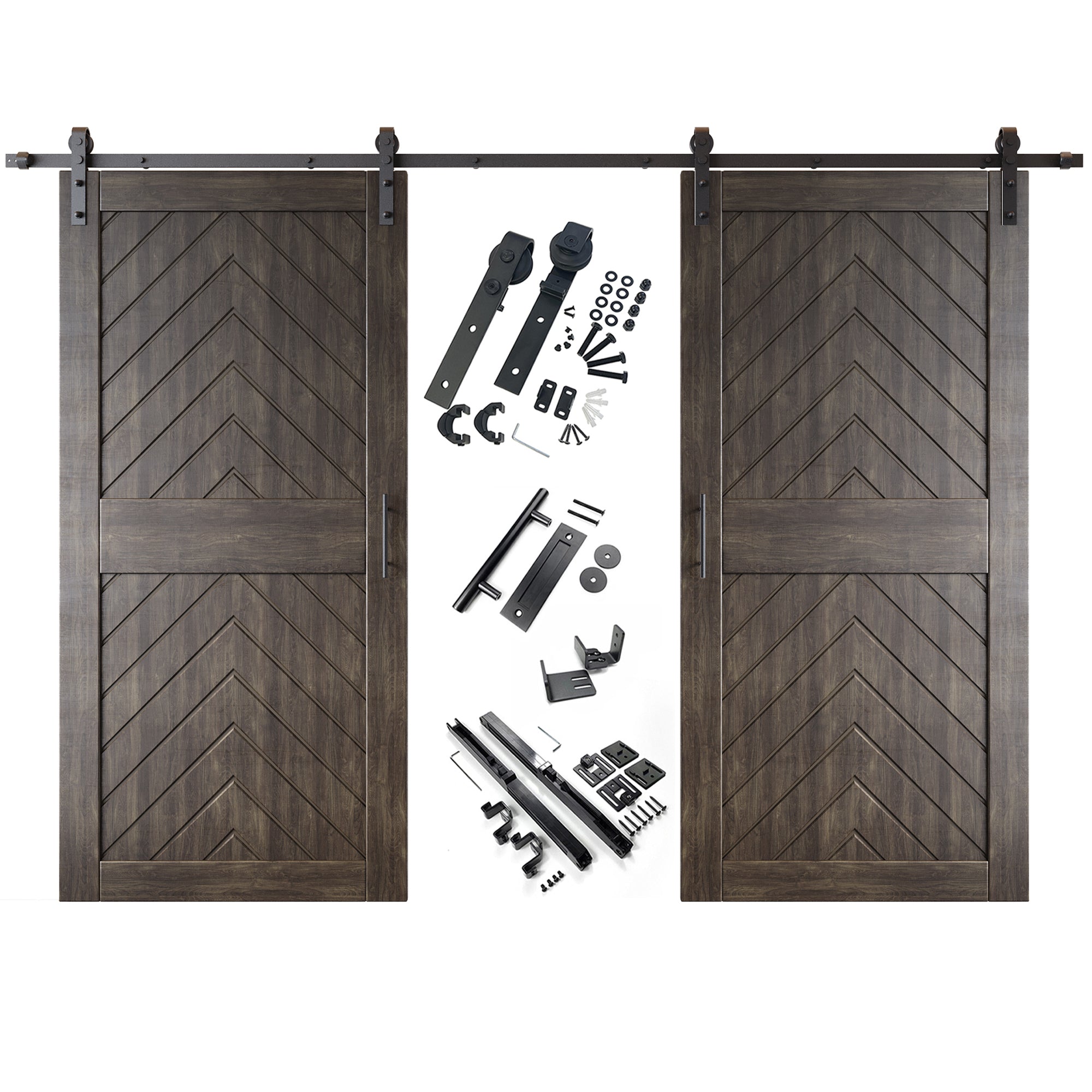 sliding barn door hardware kit with two doors pine wood barn door ebony fishbone design