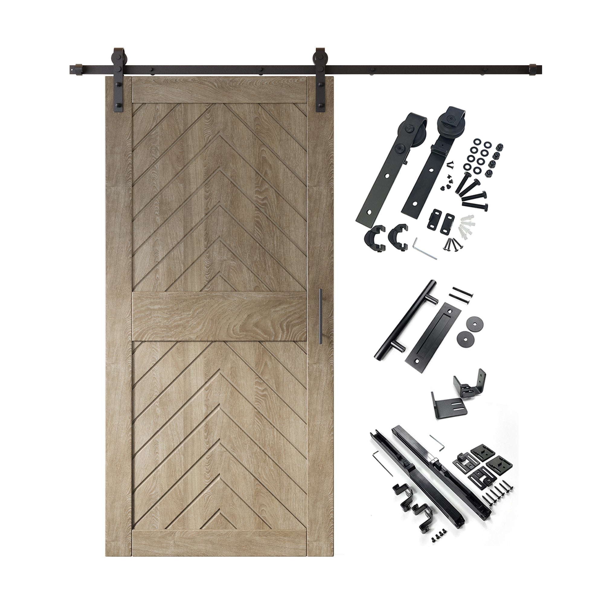 sliding barn door hardware kit with door pine wood barn door gray fishbone design