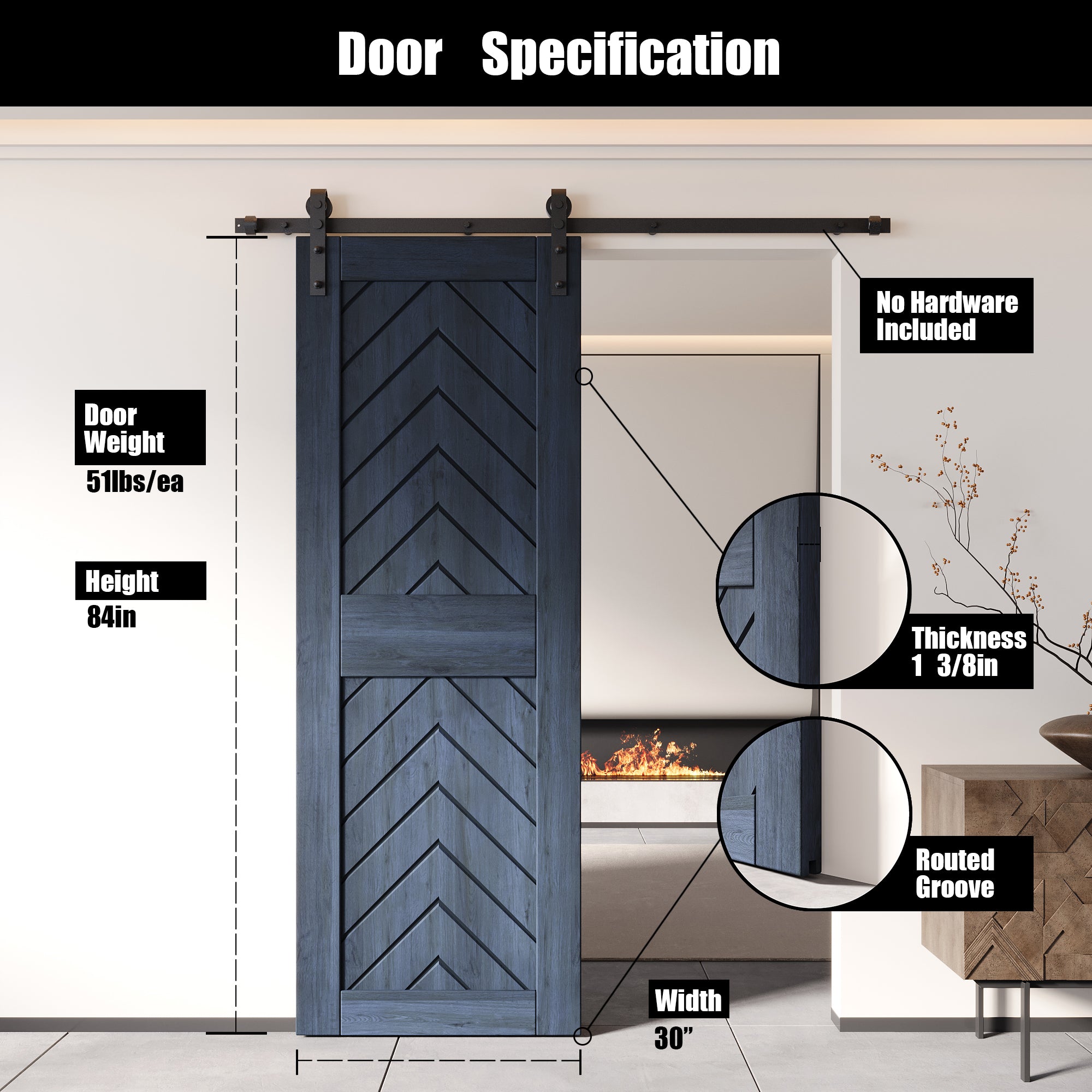 Navy Pine wood barn door