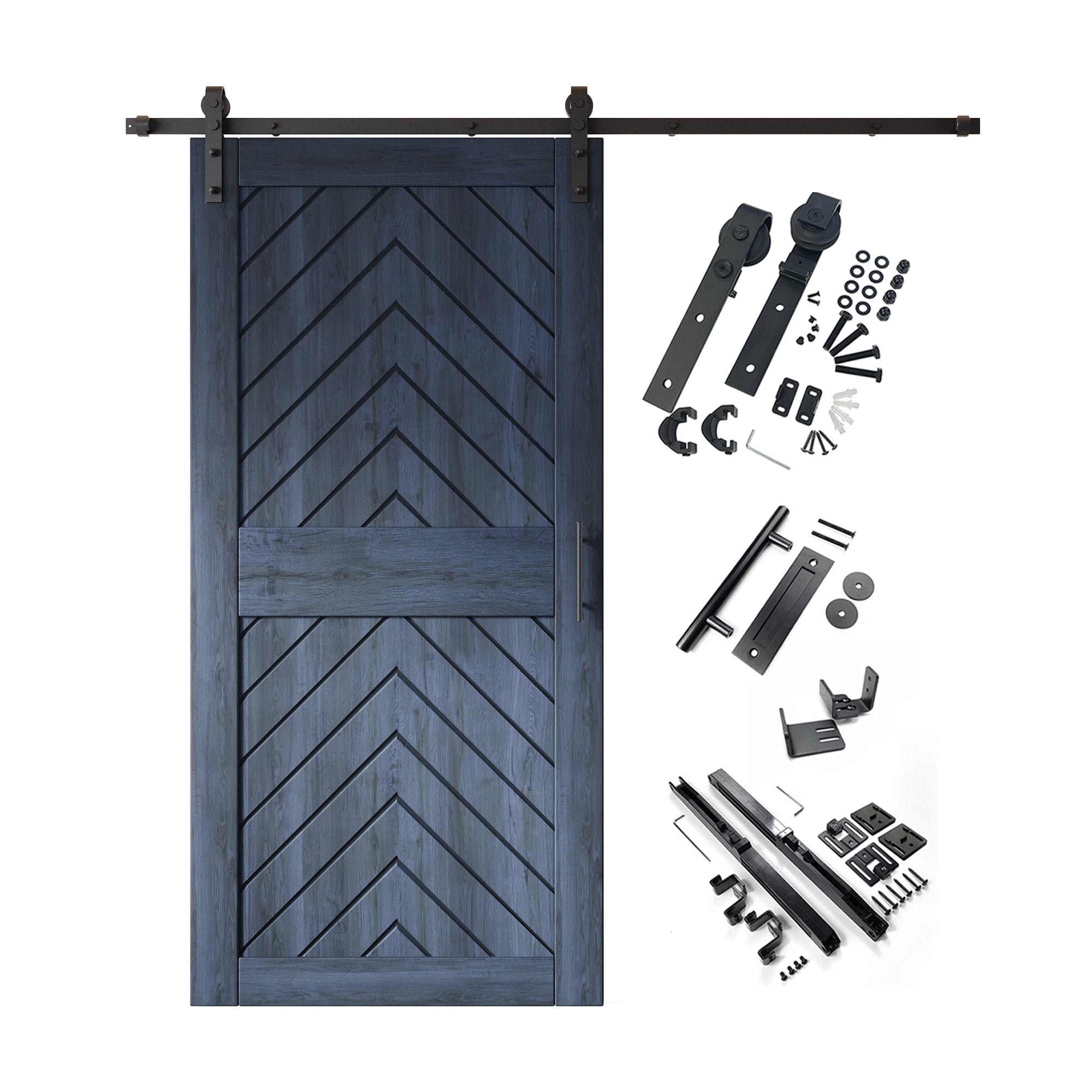 sliding barn door hardware kit with door pine wood barn door navy fishbone design 