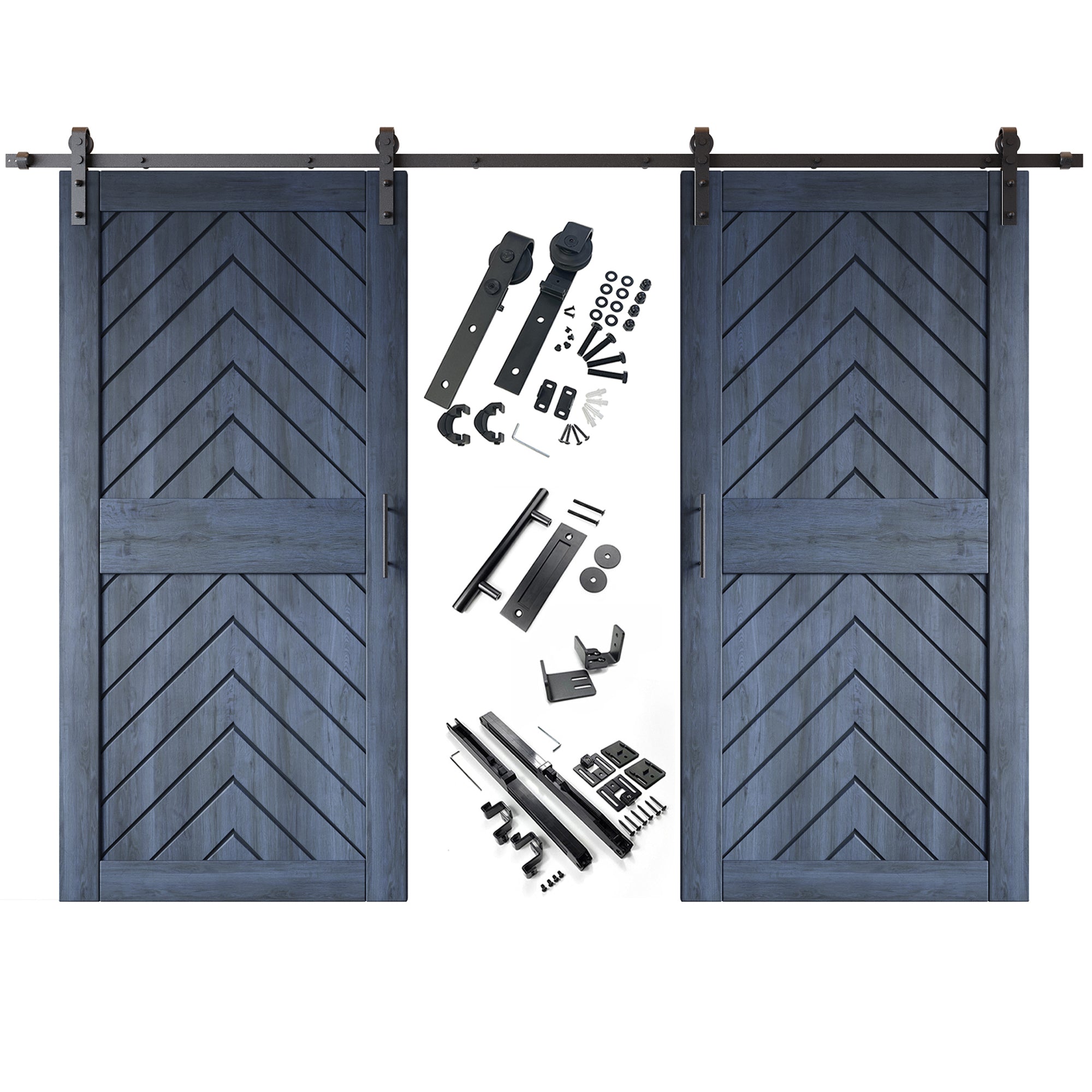 sliding barn door hardware kit with two doors pine wood barn door navy fishbone design