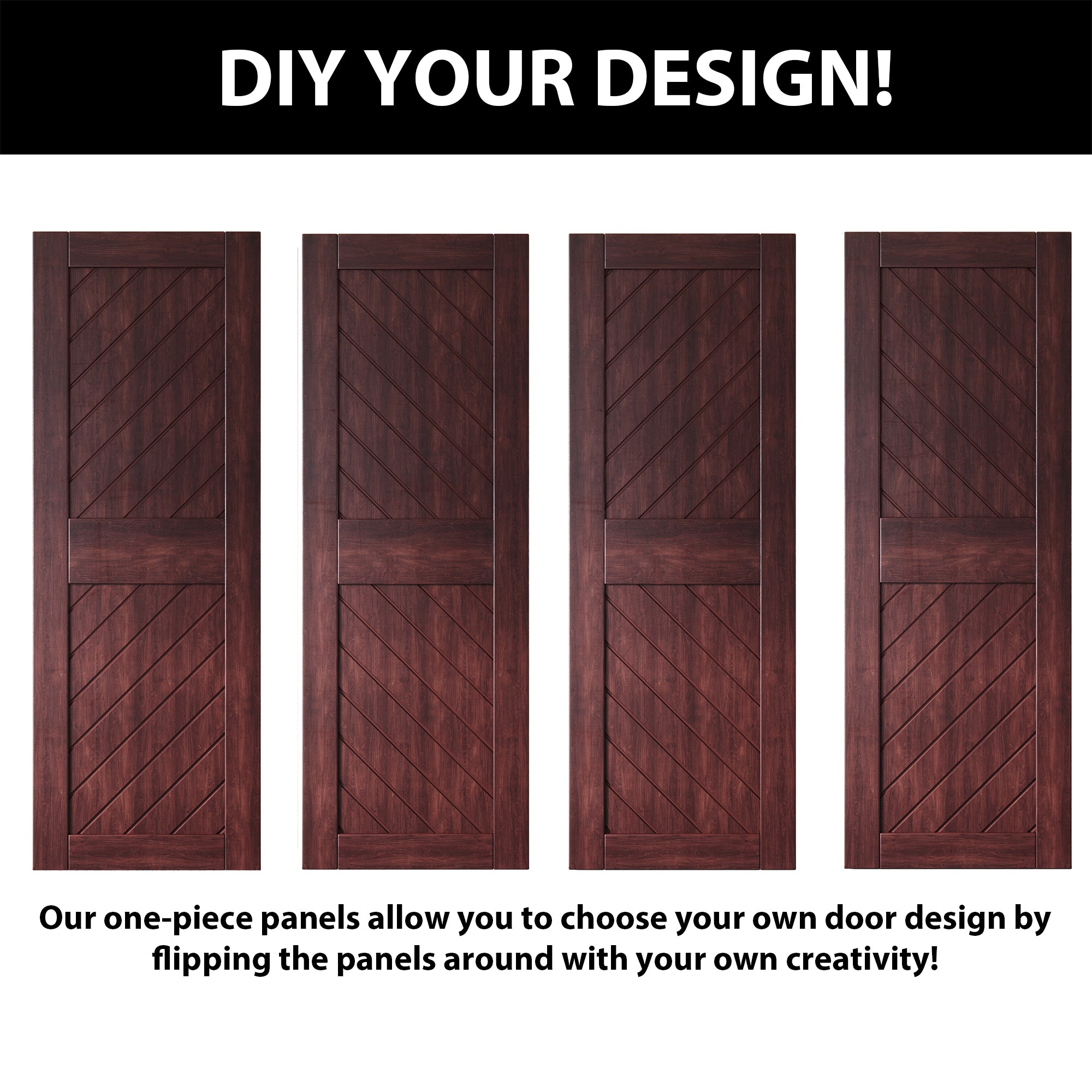 84-inch finished red mahogany pine barn door, slanted stripe design