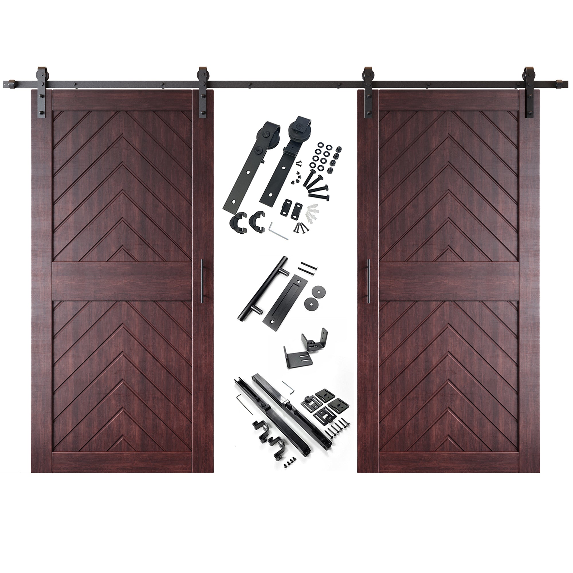 sliding barn door hardware kit with two doors pine wood barn door red fishbone design