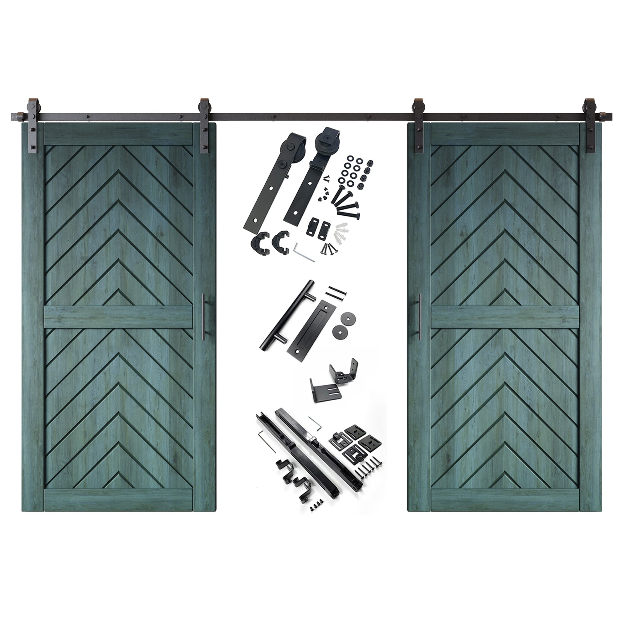 sliding barn door hardware with two doors pine wood barn door fishbone finished