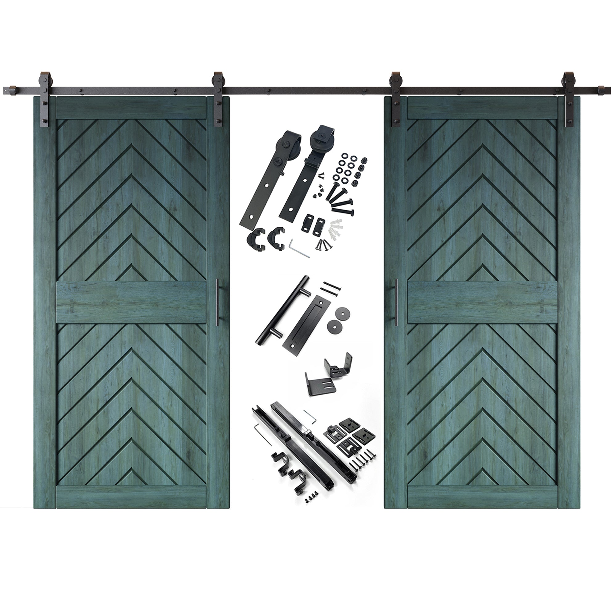 sliding barn door hardware kit with two doors pine wood barn door fishbone design