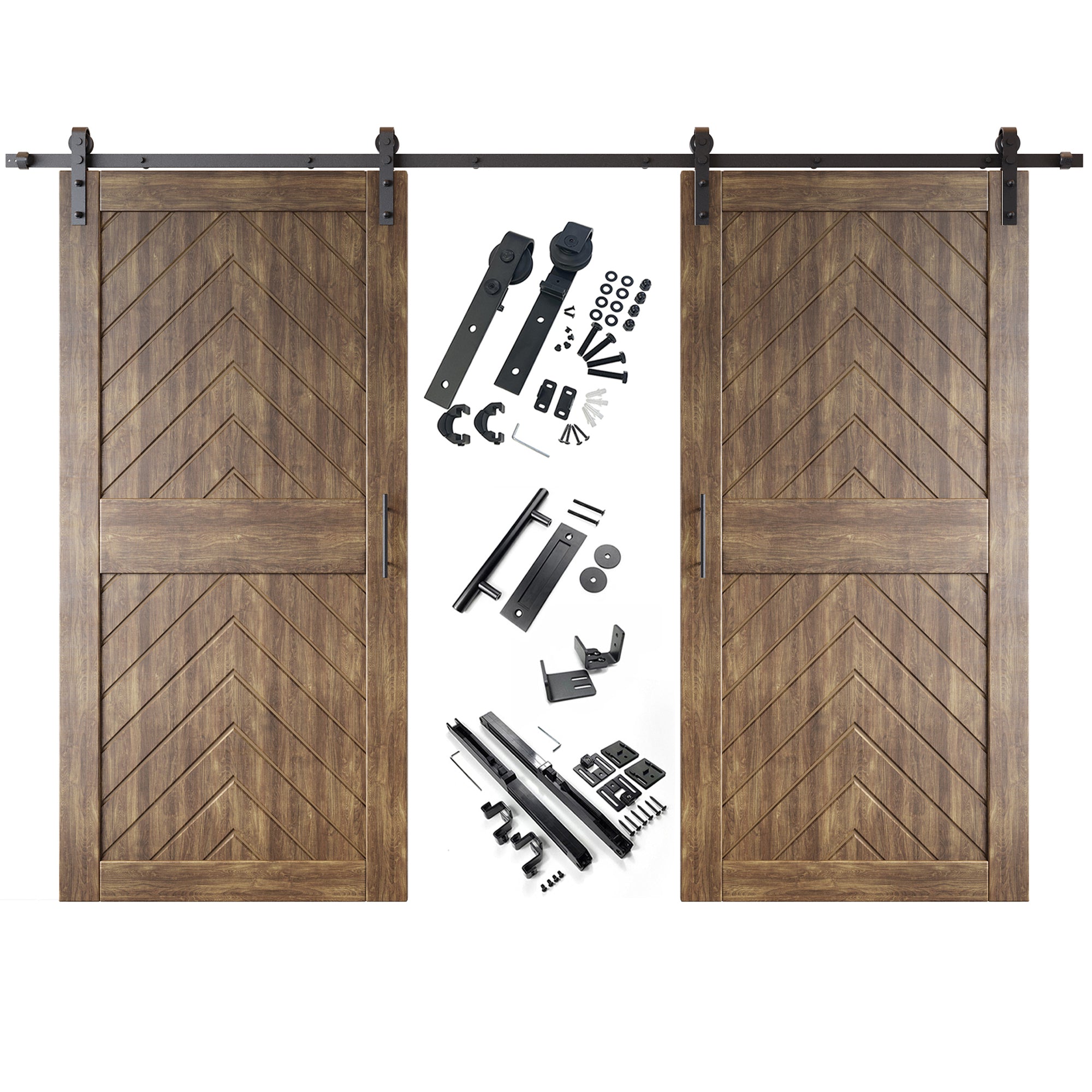 sliding barn door hardware kit with two doors pine wood barn door dark walnut fishbone design