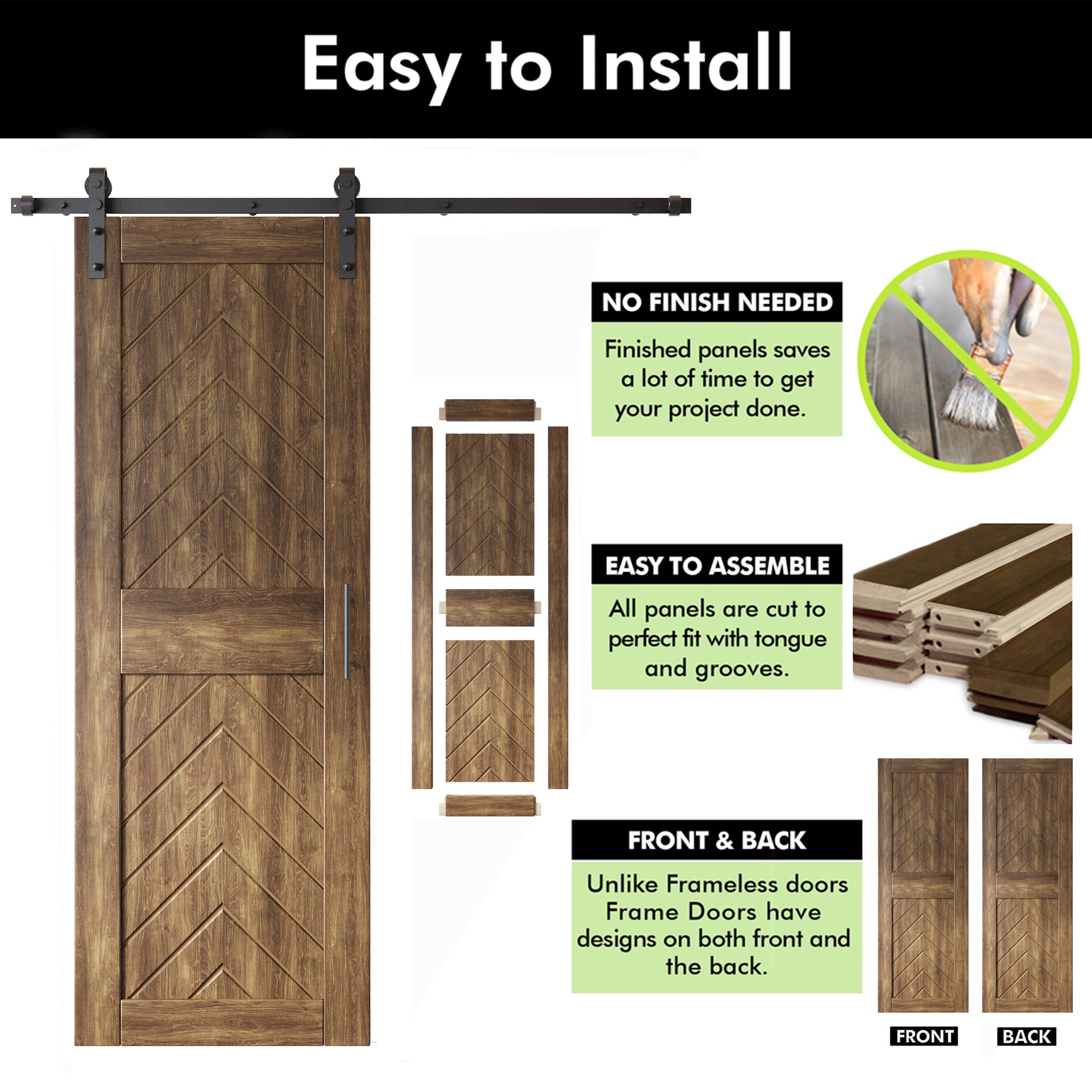 sliding barn door hardware kit with two doors pine wood barn door dark walnut fishbone design