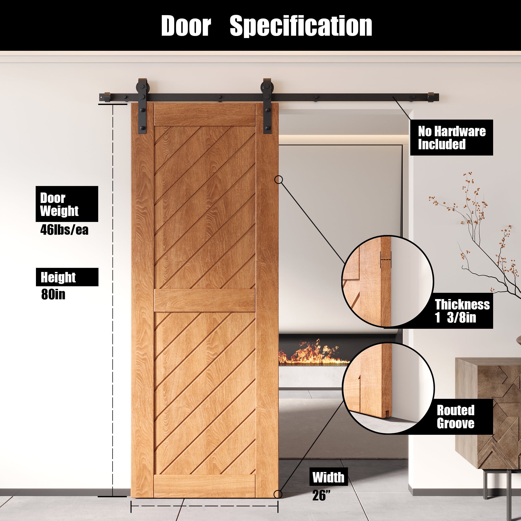 Homcer New Early American 80" Slanted Stripe Design Unassembled & Finished Barn Door Specification