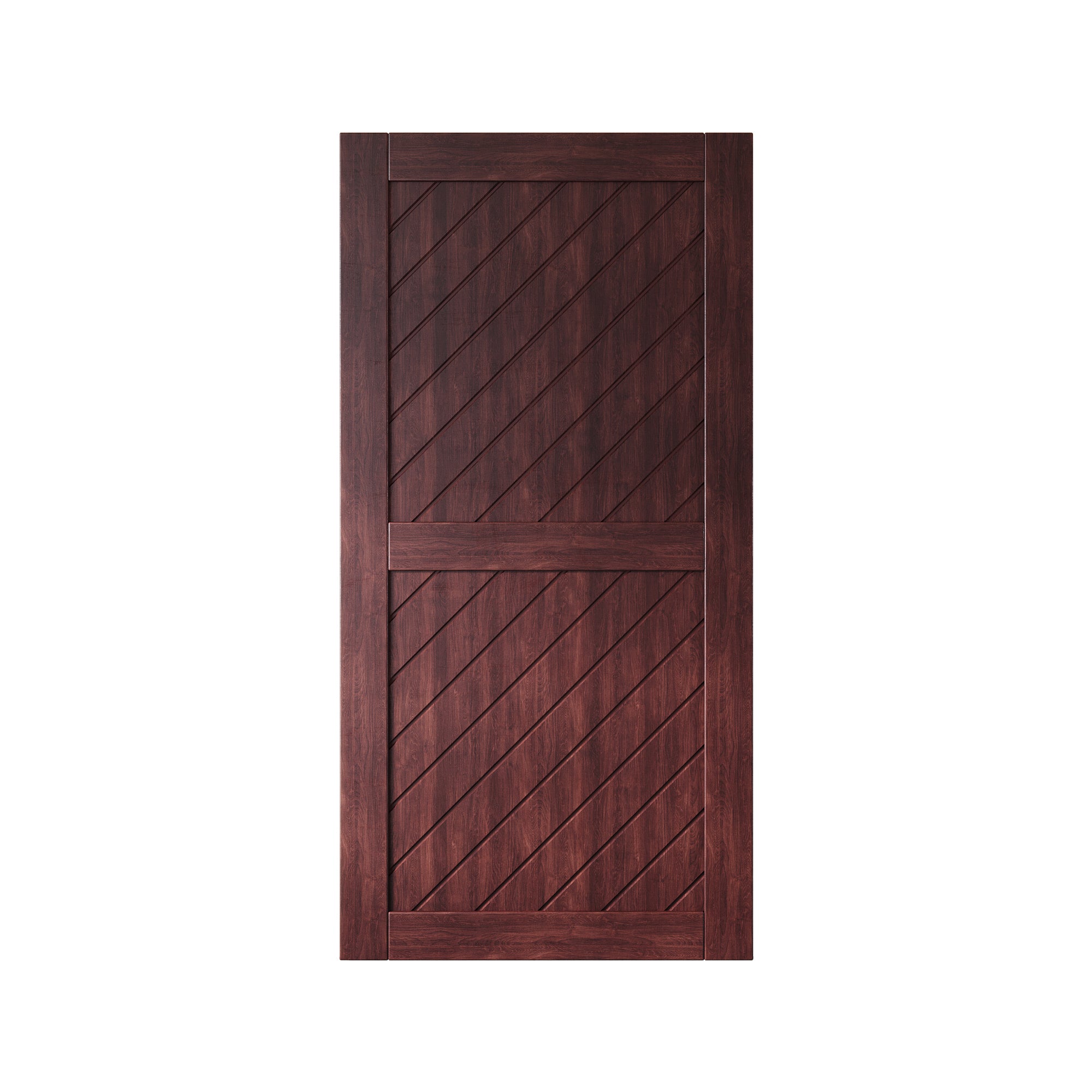 80" Height Red Mahogany Slanted Stripe Design Unassembled & Finished Pine Wood Barn Door (Interior Use Only)