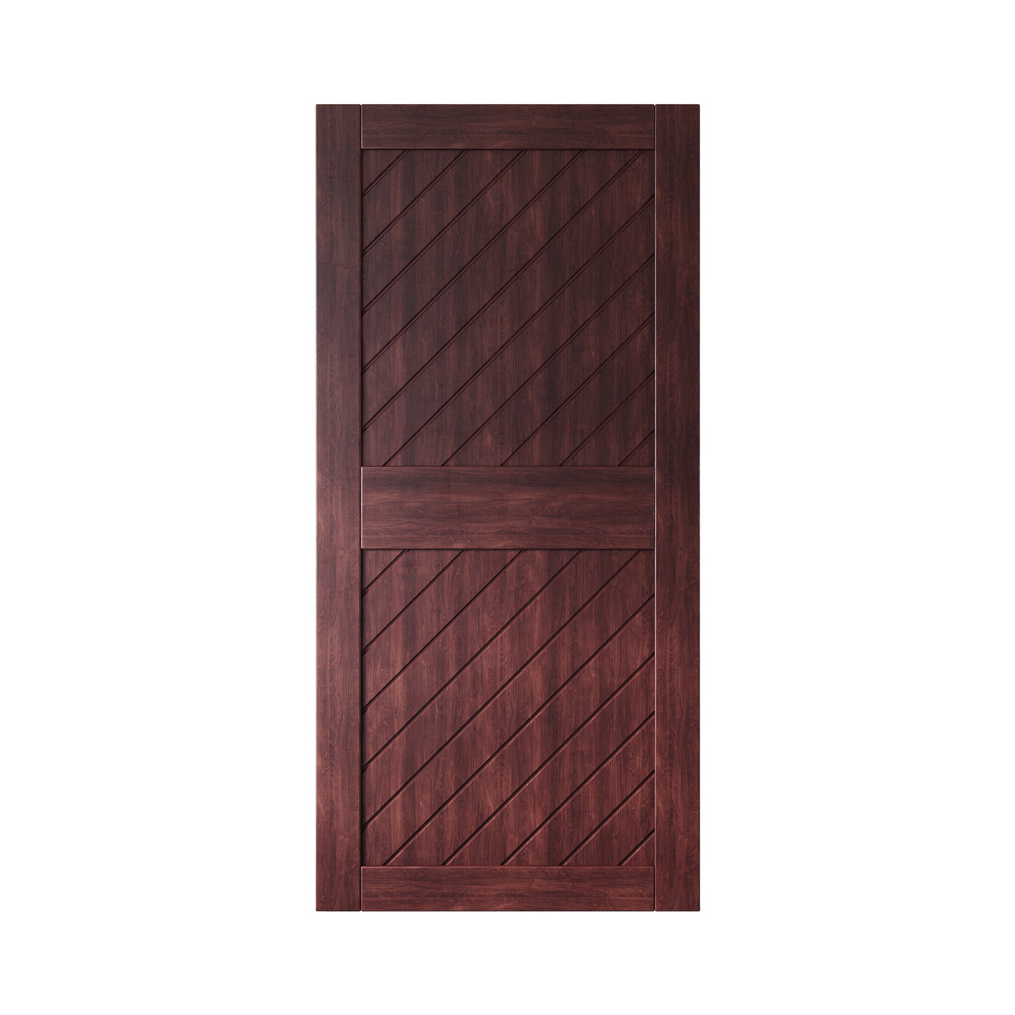 84" Height Red Mahogany Slanted Stripe Design Unassembled & Finished Pine Wood Barn Door (Interior Use Only)