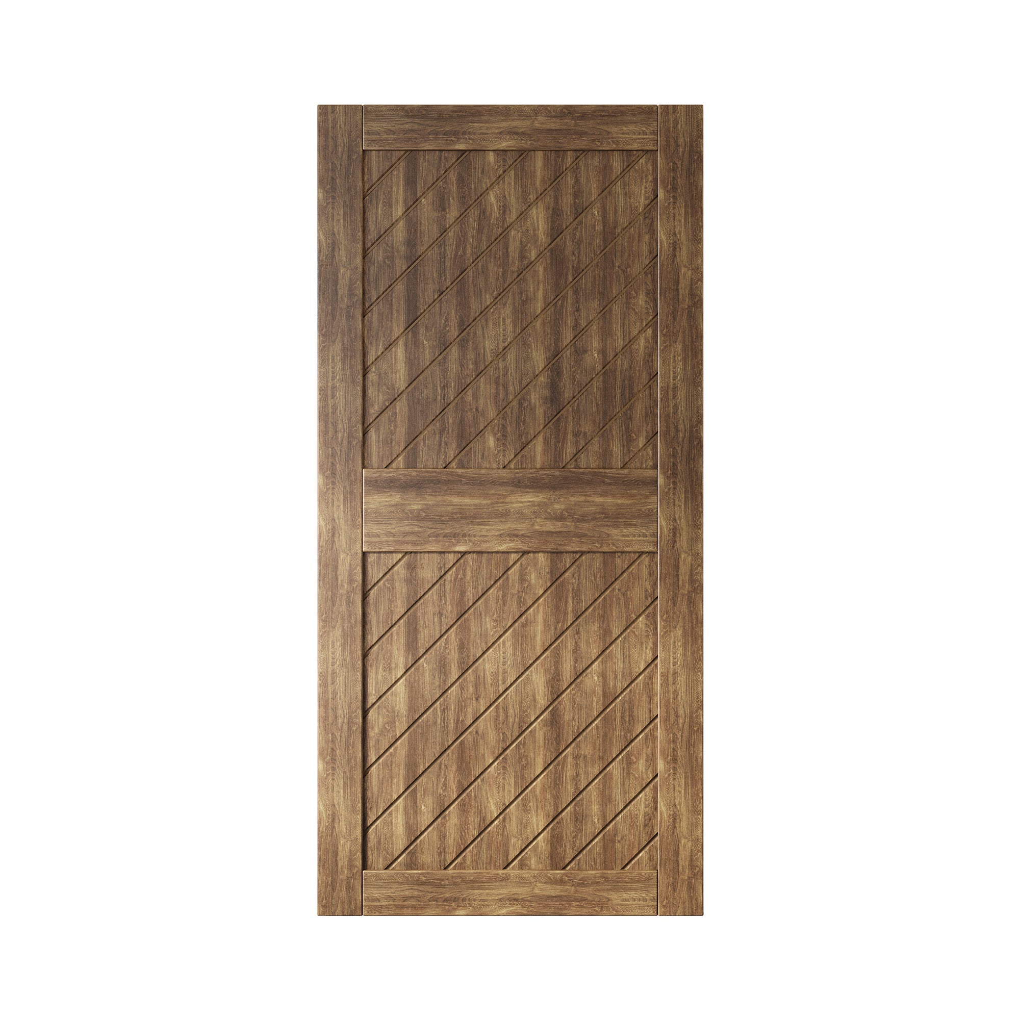 84" Height Dark Walnut Slanted Stripe Design Unassembled & Finished Pine Wood Barn Door (Interior Use Only)