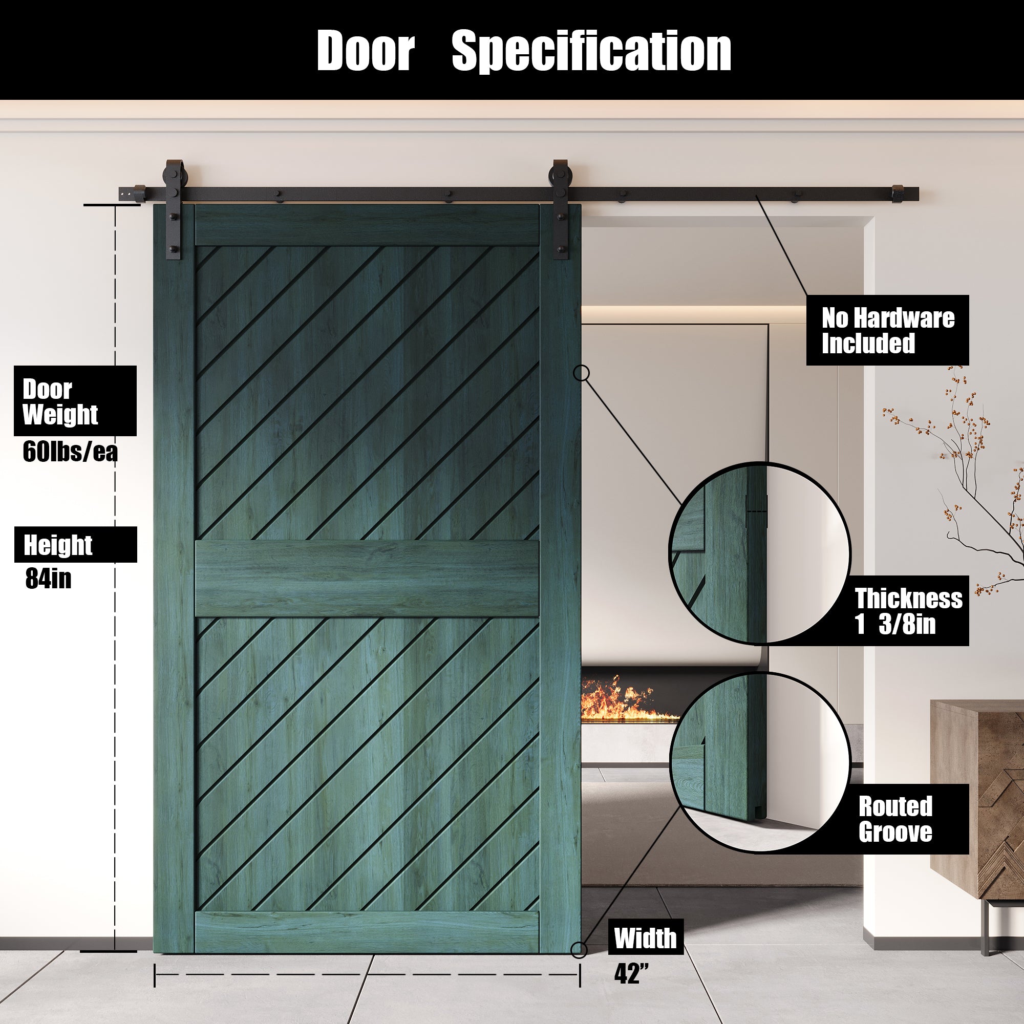 84" royal pine barn door, interior