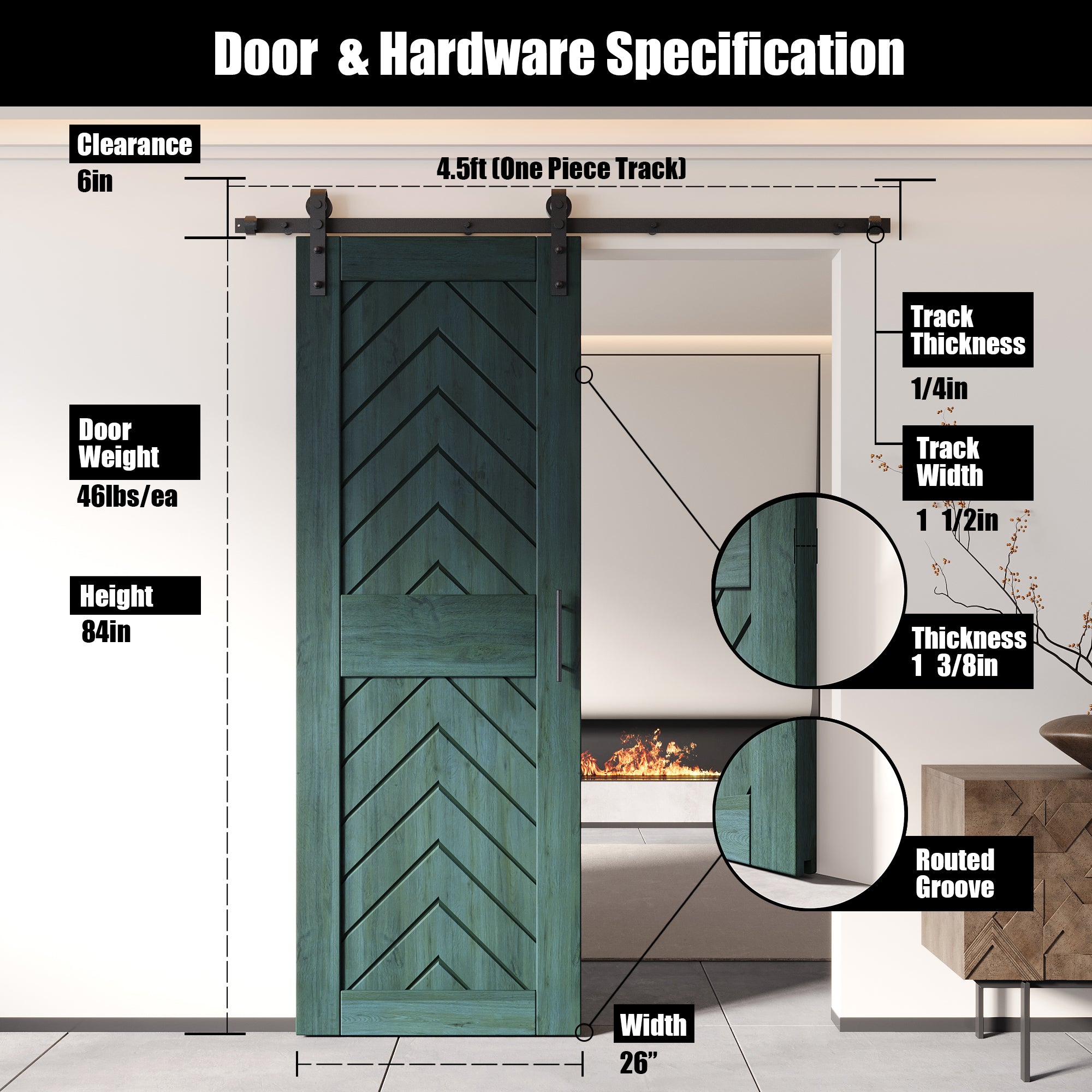 sliding barn door hardware kit with door pine wood barn door fishbone design