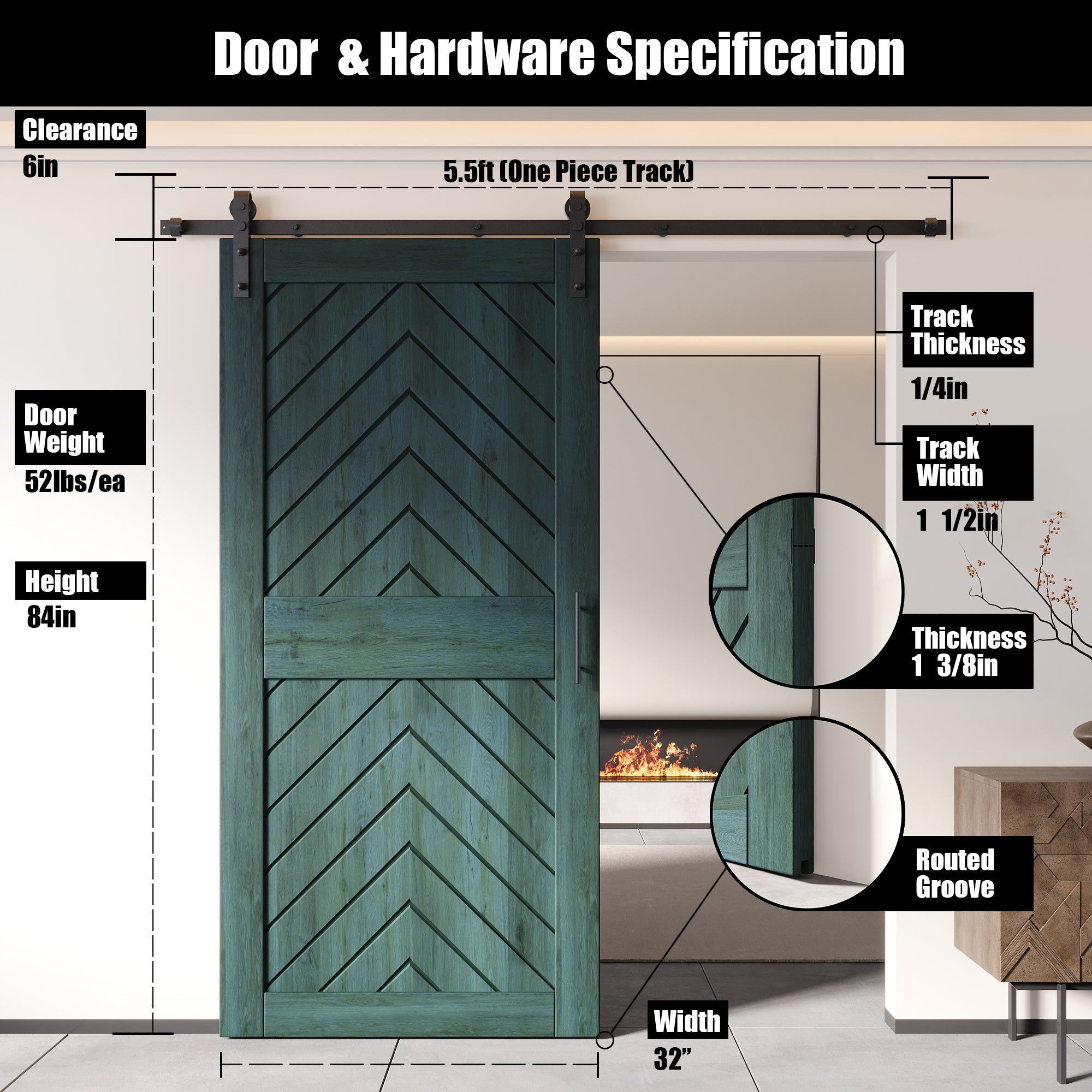 sliding barn door hardware kit with door pine wood barn door fishbone design