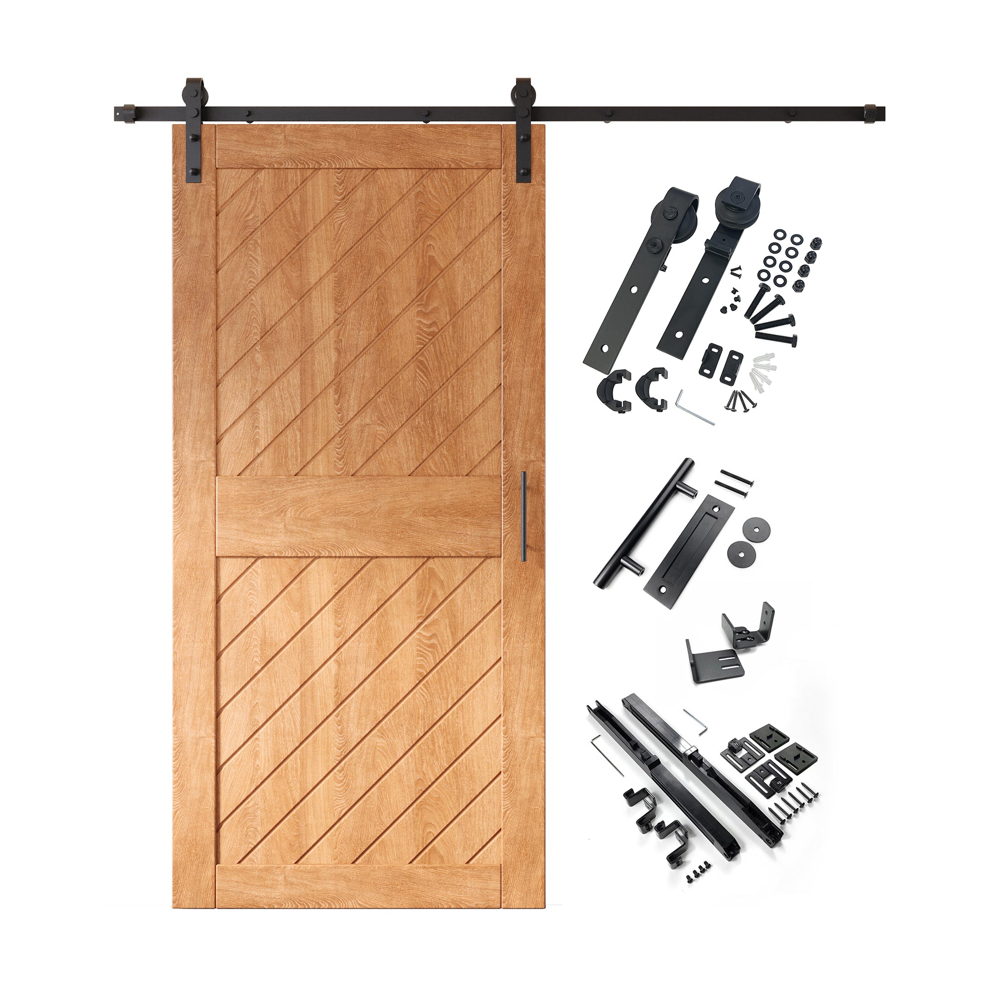 84" Height Early American Slanted Stripe Design Unassembled & Finished Pine Wood Barn Door with Non-Bypass Installation Hardware Kit(Interior Use Only)