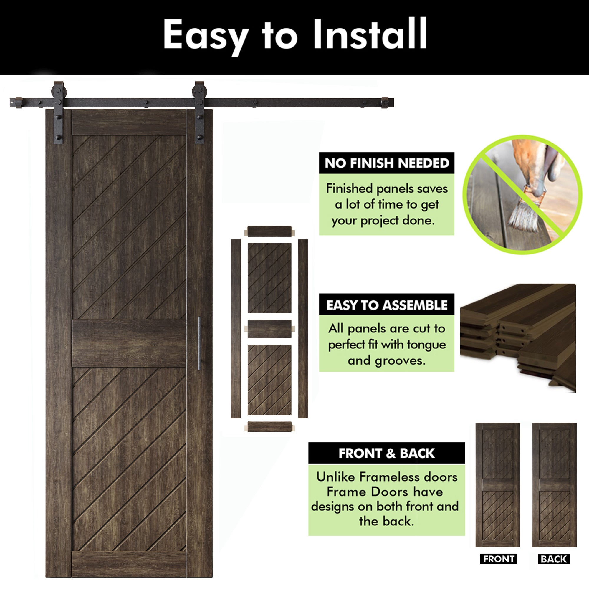 ebony double pine barn door kit with hardware