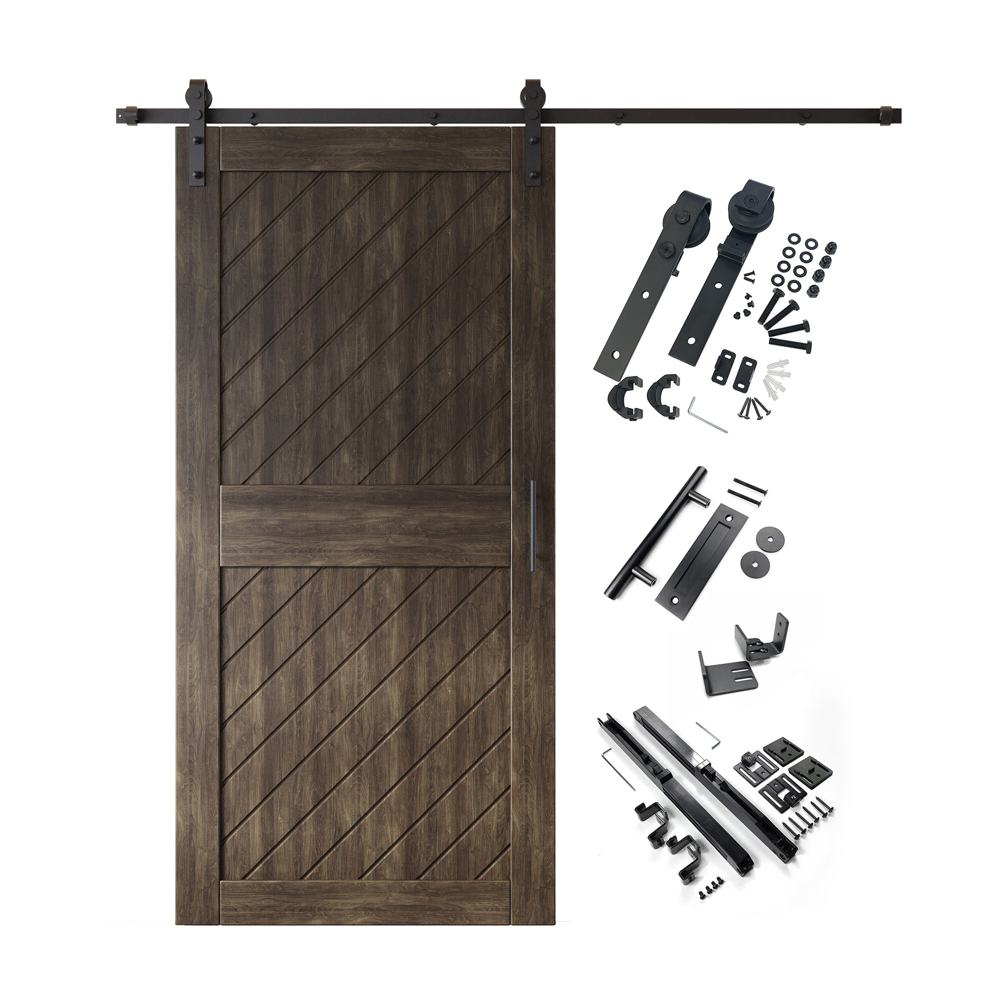 84-inch ebony slanted stripe design pine barn door, unassembled and finished