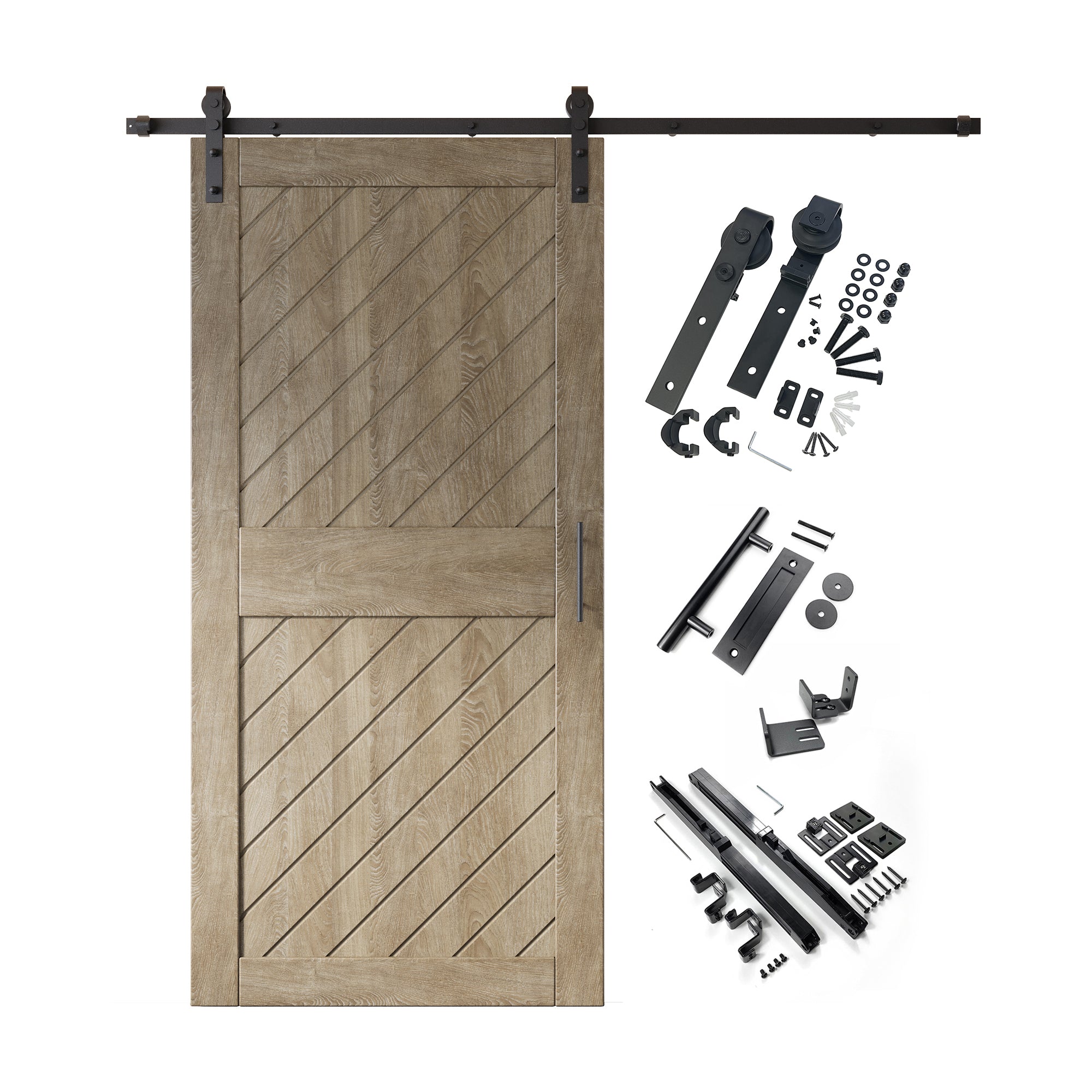 84" Height Classic Gray Slanted Stripe Design Unassembled & Finished Pine Wood Barn Door with Non-Bypass Installation Hardware Kit(Interior Use Only)