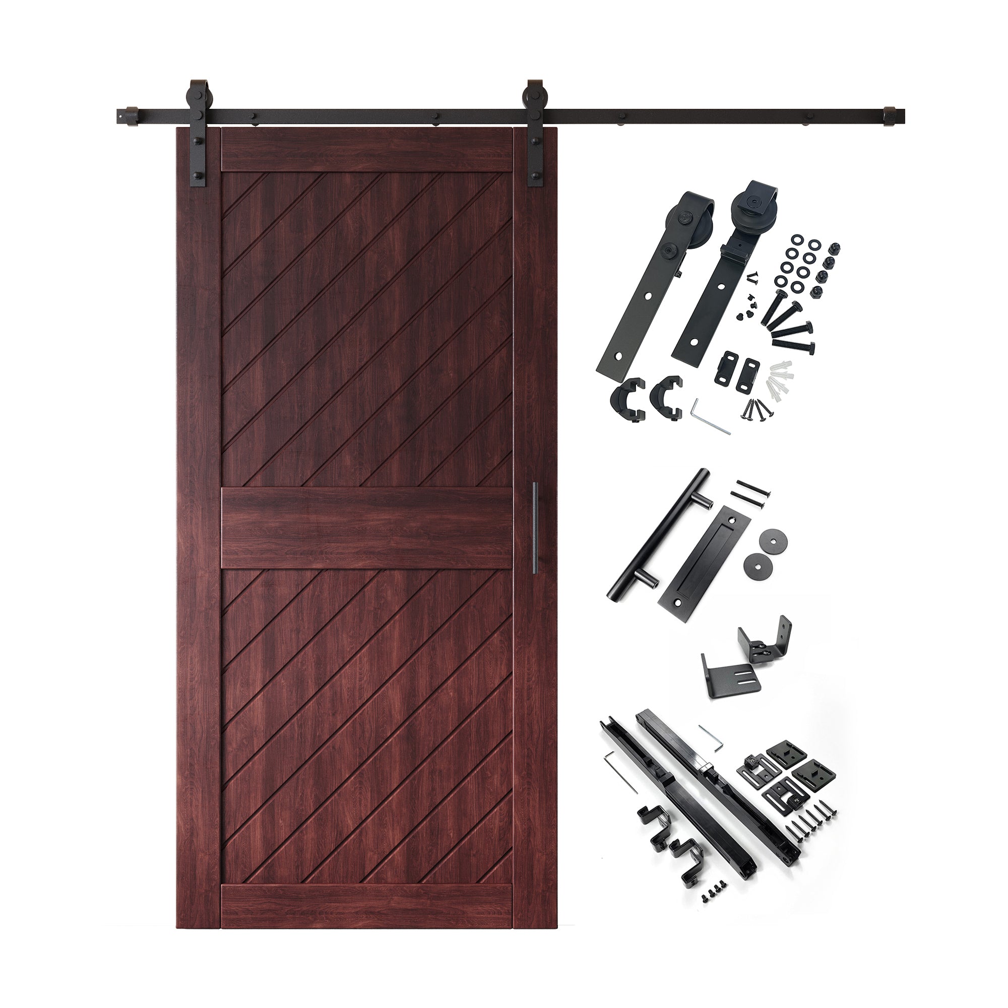 84-inch red mahogany slanted stripe design pine barn door, unassembled and finished