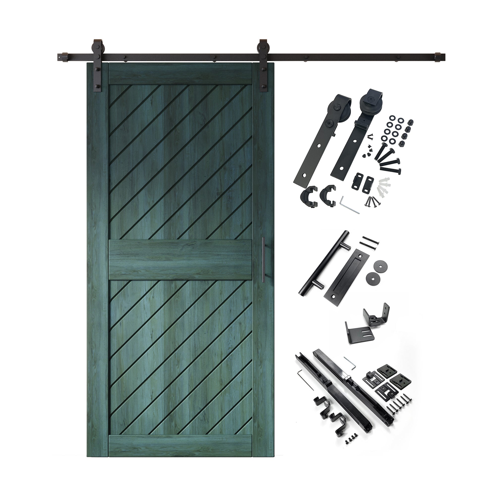 84" Height Royal Pine Slanted Stripe Design Unassembled & Finished Pine Wood Barn Door with Non-Bypass Installation Hardware Kit(Interior Use Only)