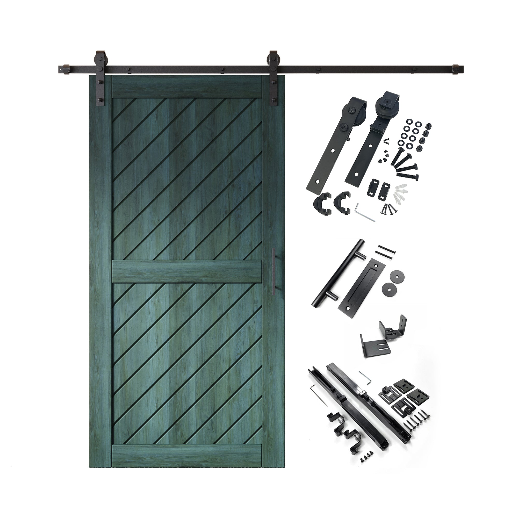 80" Height Royal Pine Slanted Stripe Design Unassembled & Finished Pine Wood Barn Door with Non-Bypass Installation Hardware Kit(Interior Use Only)